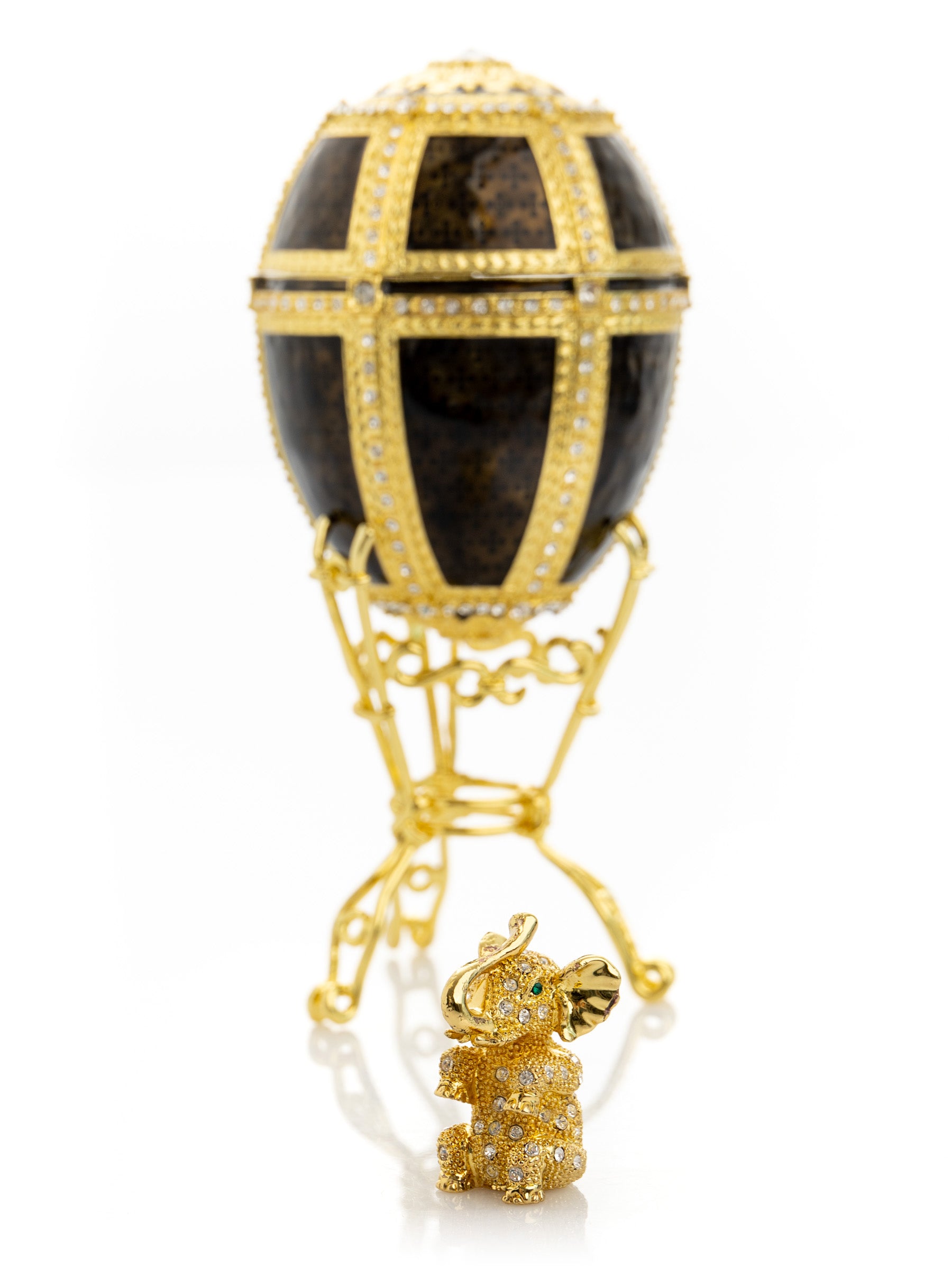 Keren Kopal Black & Gold Egg with a Gold crystals Elephant