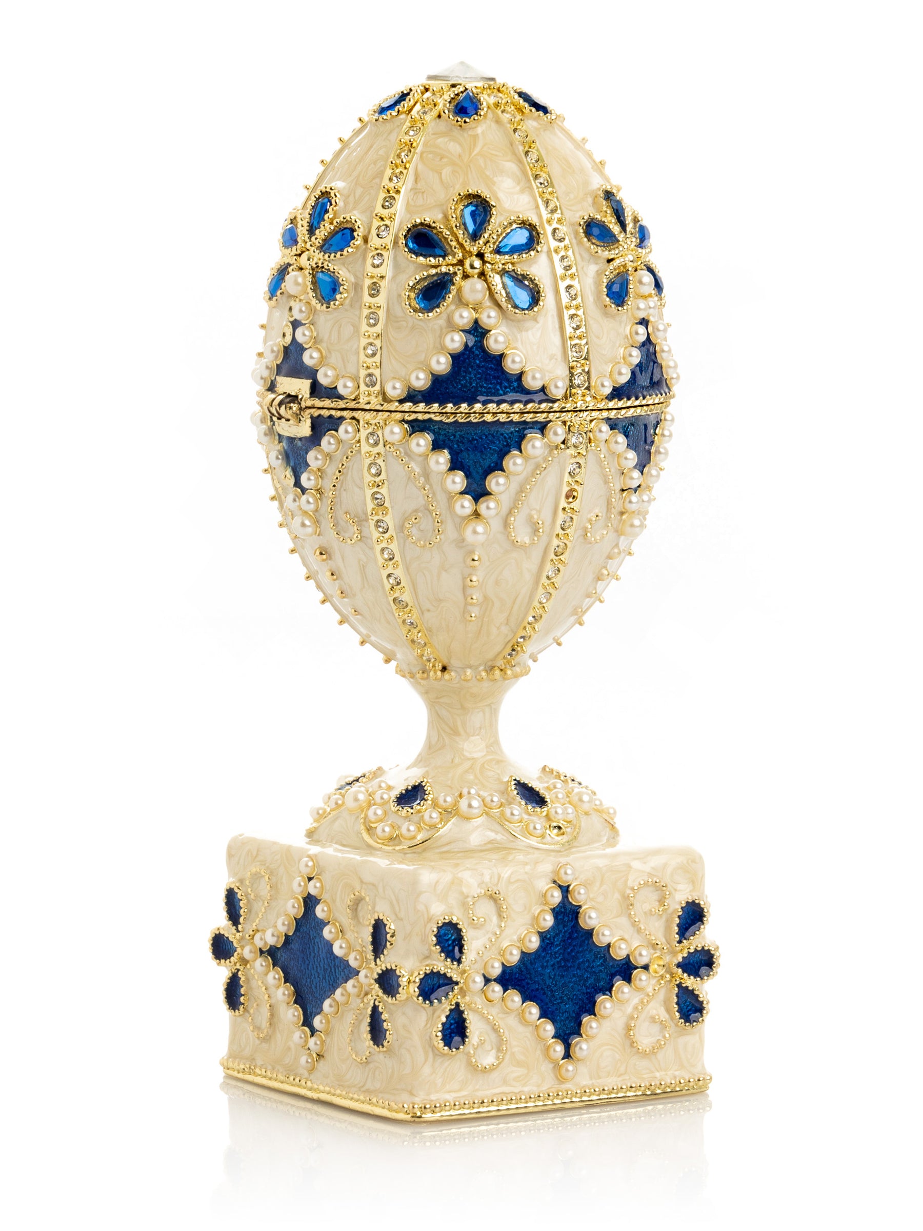 Keren Kopal Pearl Beige Faberge Egg with Swan Hidden compartment