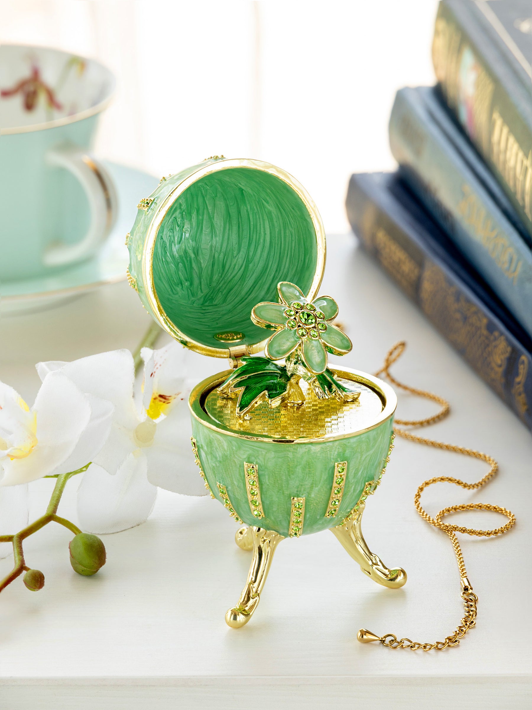 Keren Kopal Green Easter Egg with Flowers Hidden compartment
