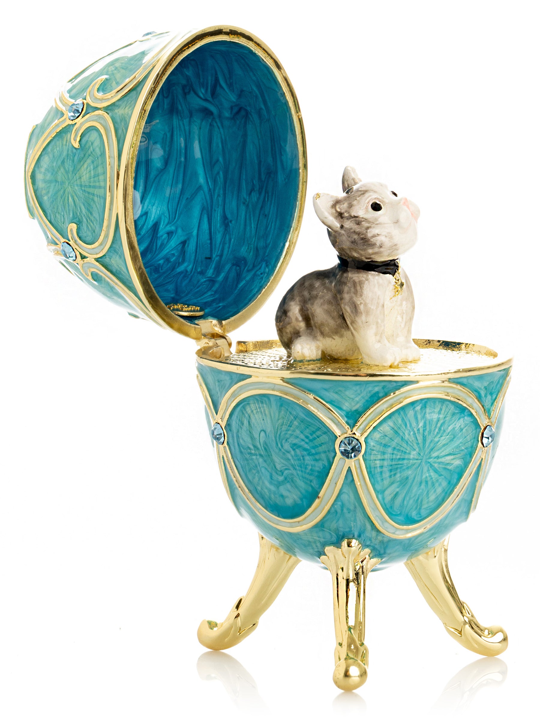 Keren Kopal Turquoise Easter Egg with Cat Hidden compartment
