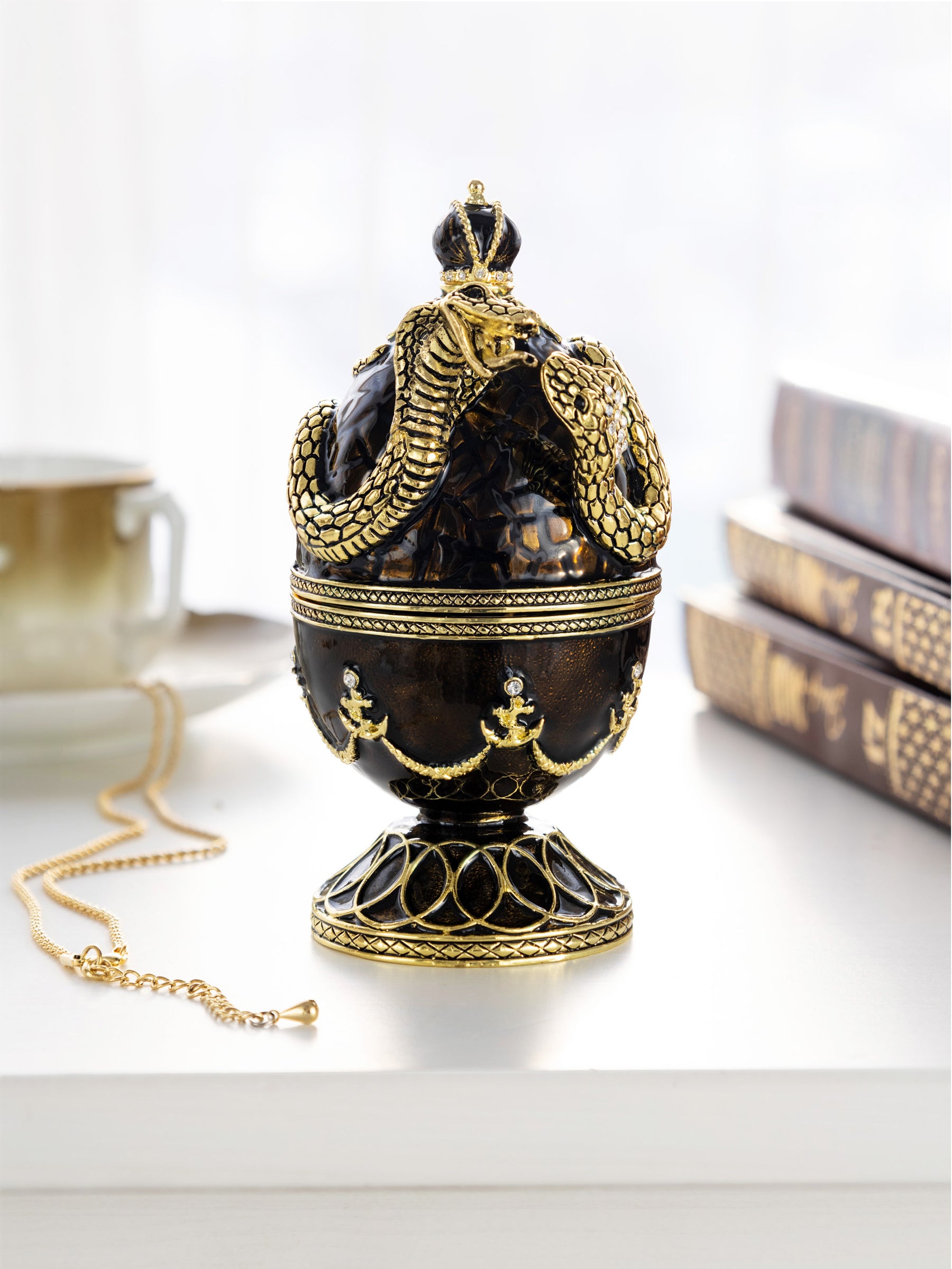 Keren Kopal Black Faberge Egg with Snakes