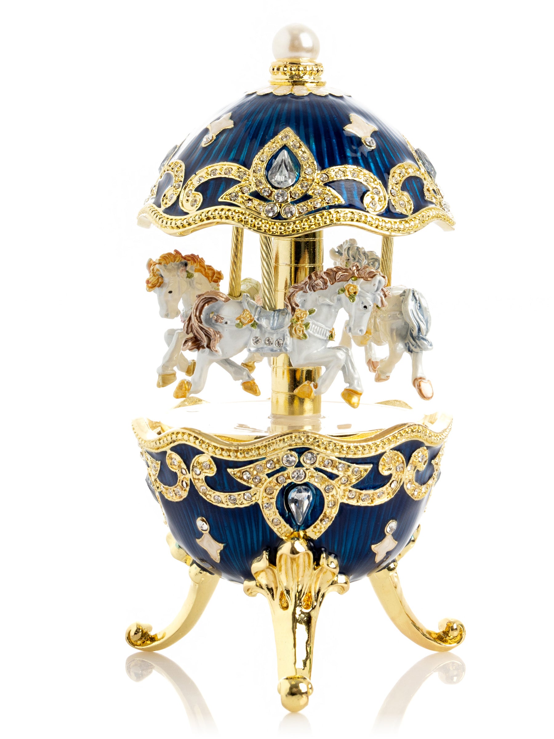 Keren Kopal Blue Wind up Horse Carousel Faberge Egg