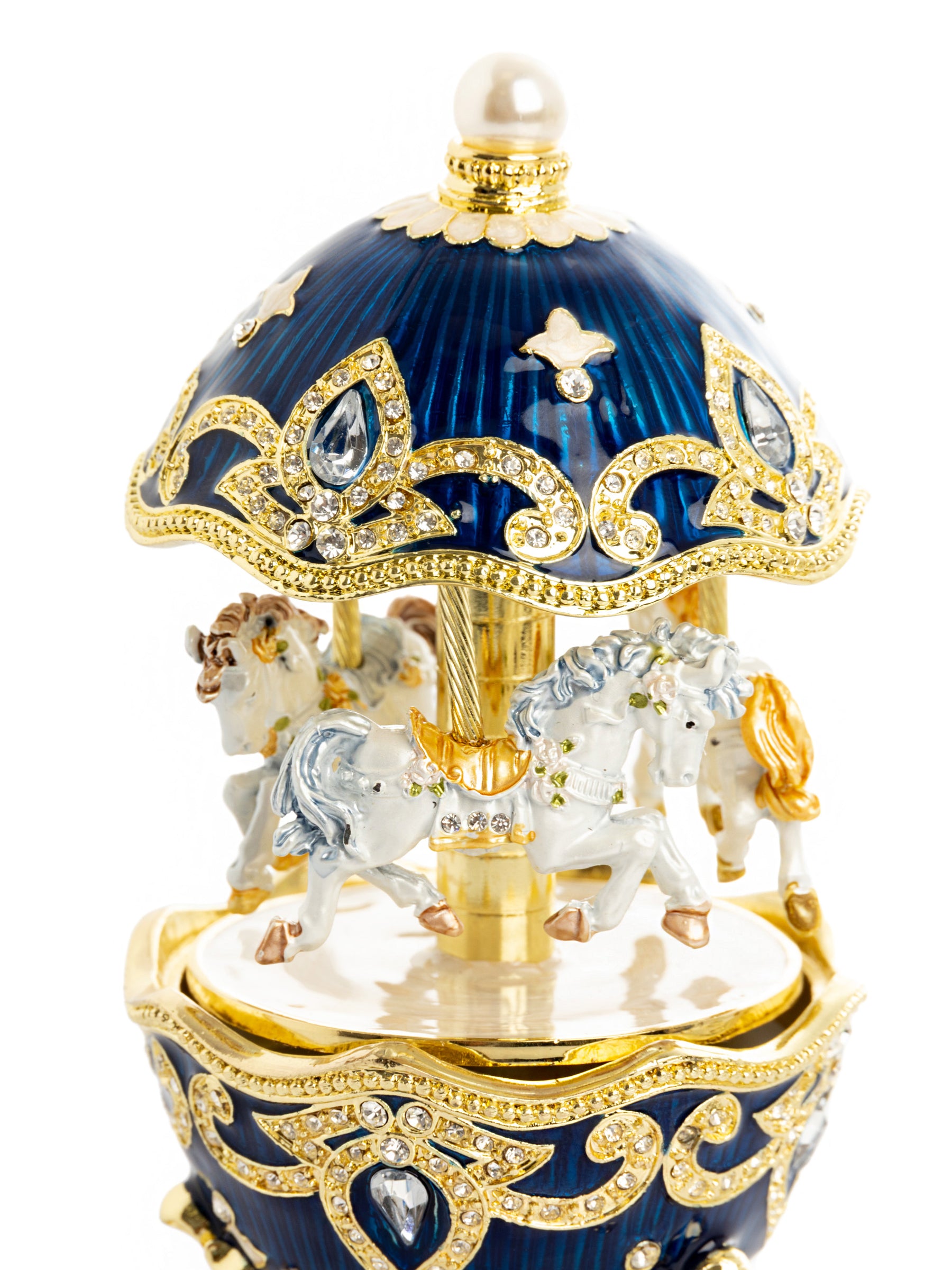 Keren Kopal Blue Wind up Horse Carousel Faberge Egg