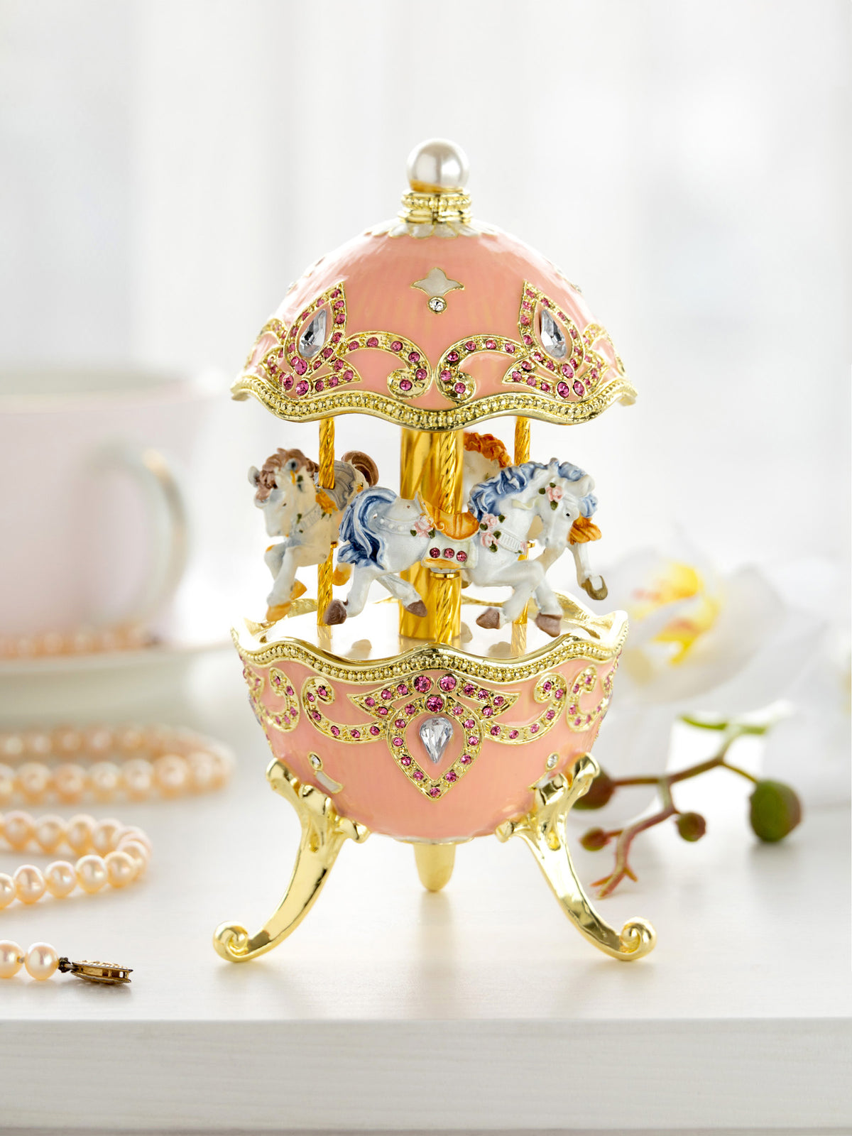 Keren Kopal Pink Faberge Egg with Horse Carousel