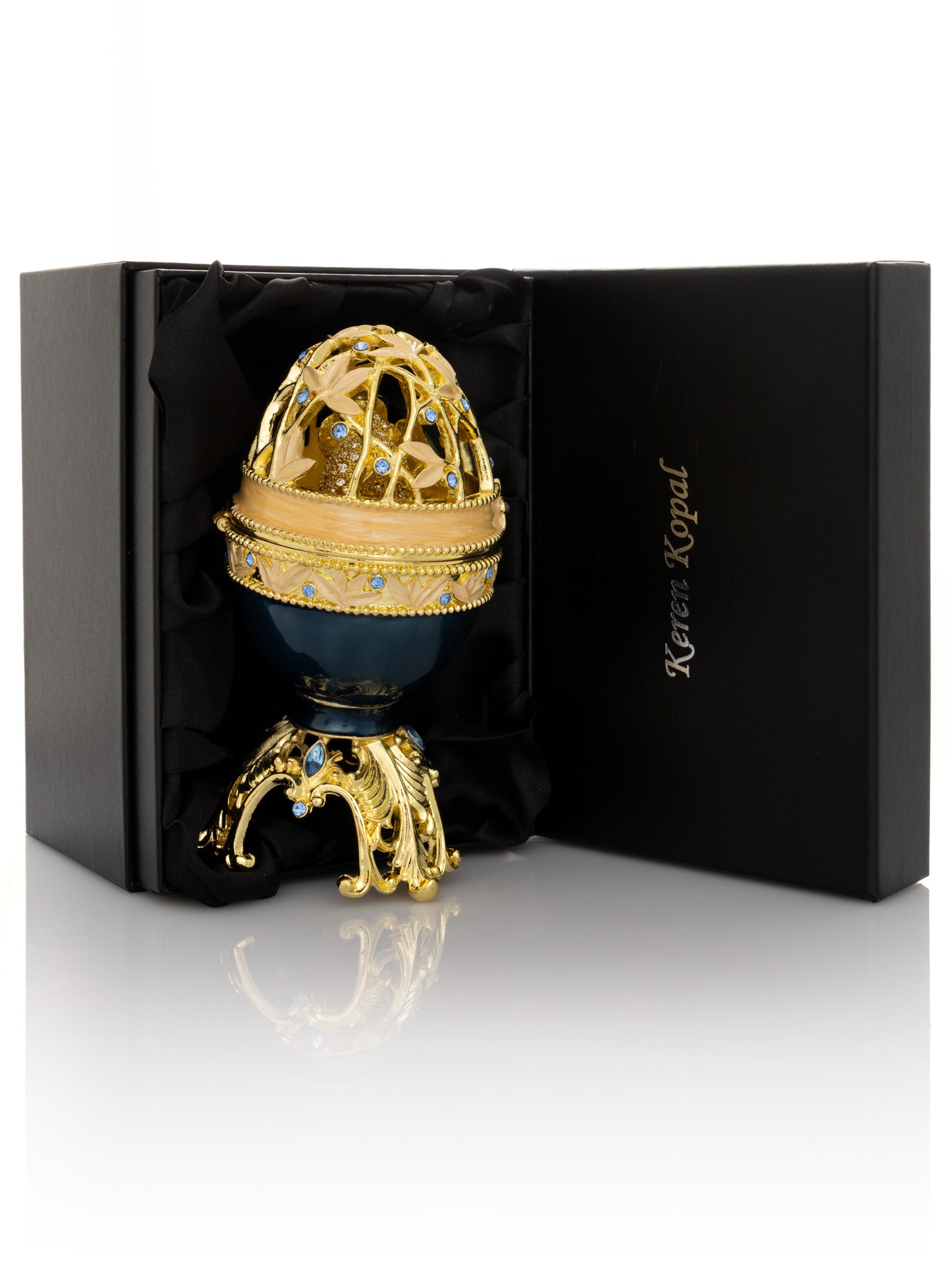 Keren Kopal Golden Blue Faberge Egg with a Golden Elephant