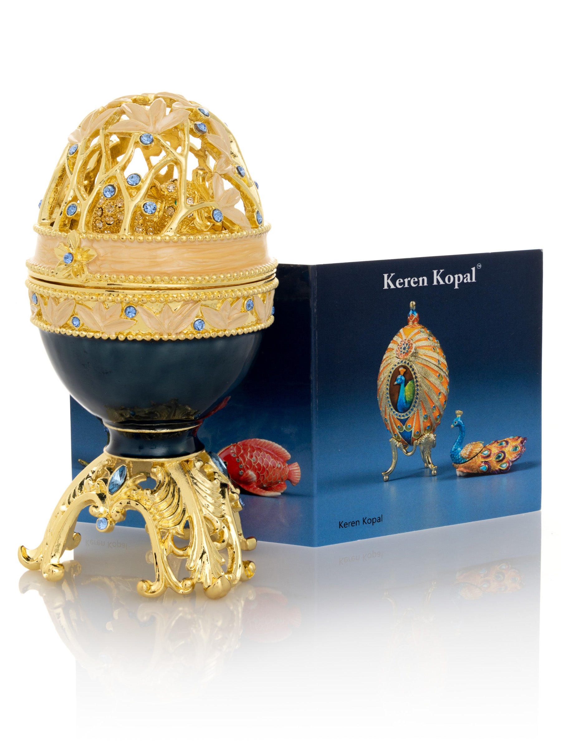 Keren Kopal Golden Blue Faberge Egg with a Golden Elephant