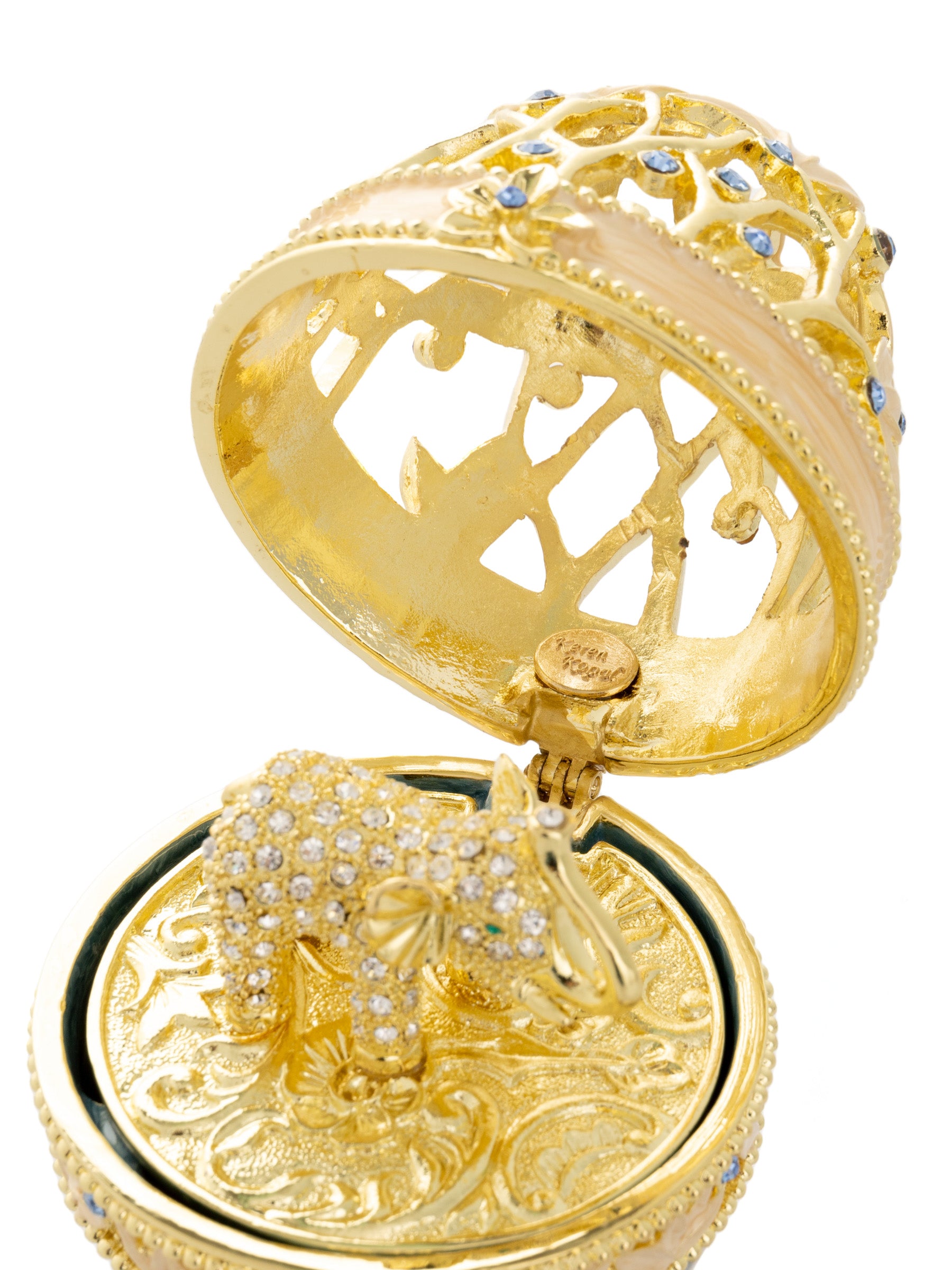 Keren Kopal Golden Blue Faberge Egg with a Golden Elephant