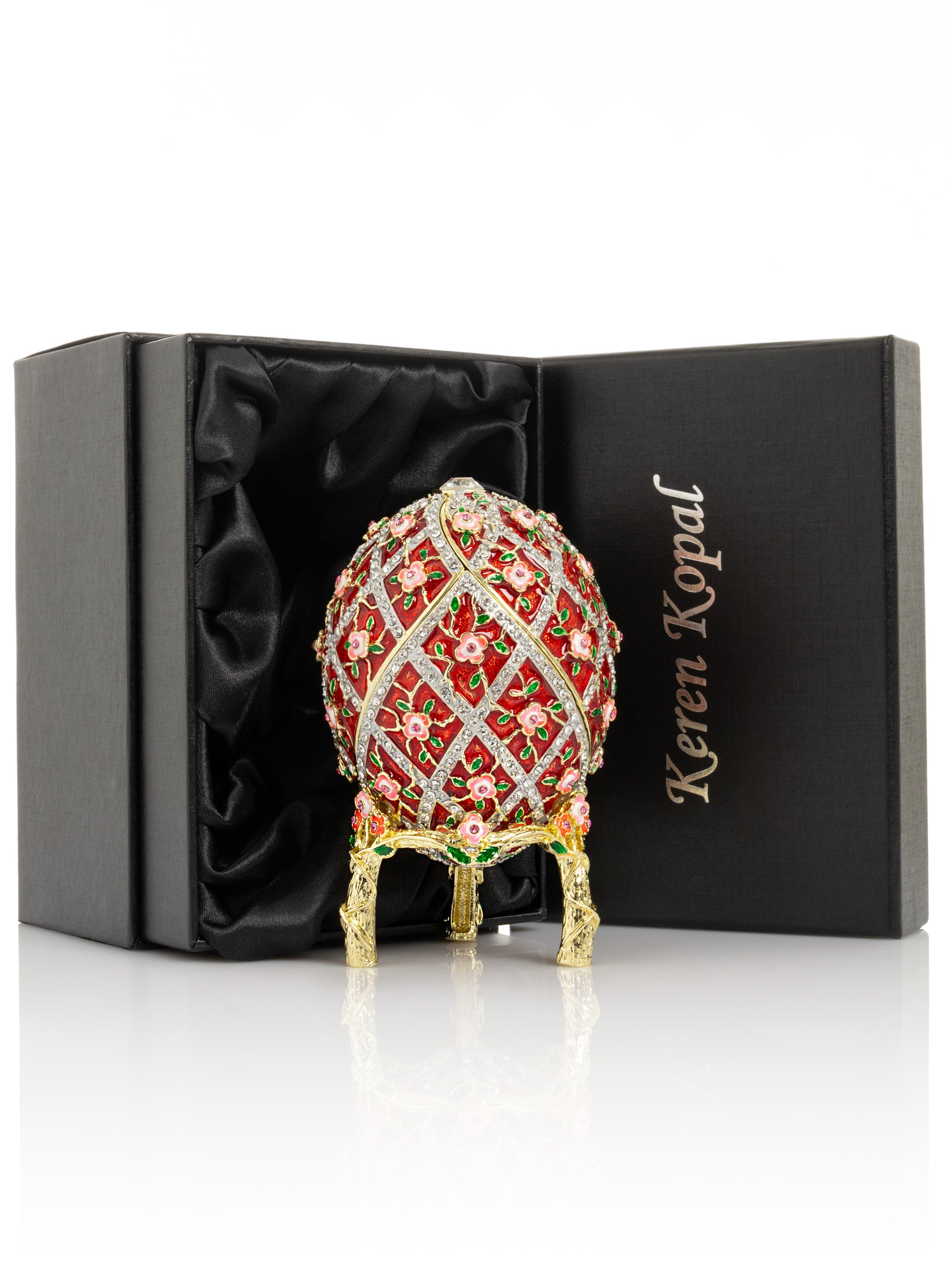 Keren Kopal Red Roses Faberge Egg With a Surprise Colorful Ball Inside