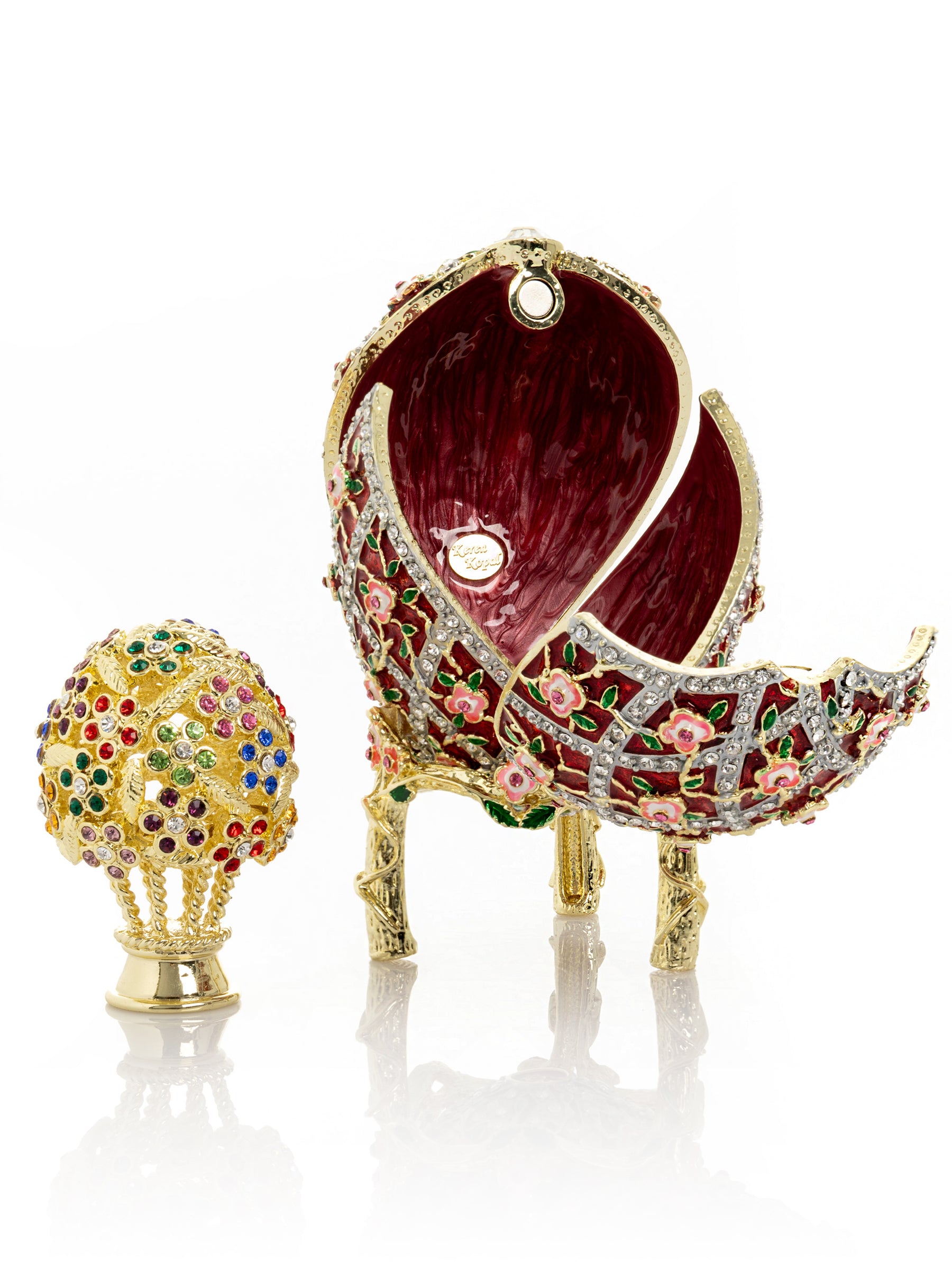 Keren Kopal Red Roses Faberge Egg With a Surprise Colorful Ball Inside