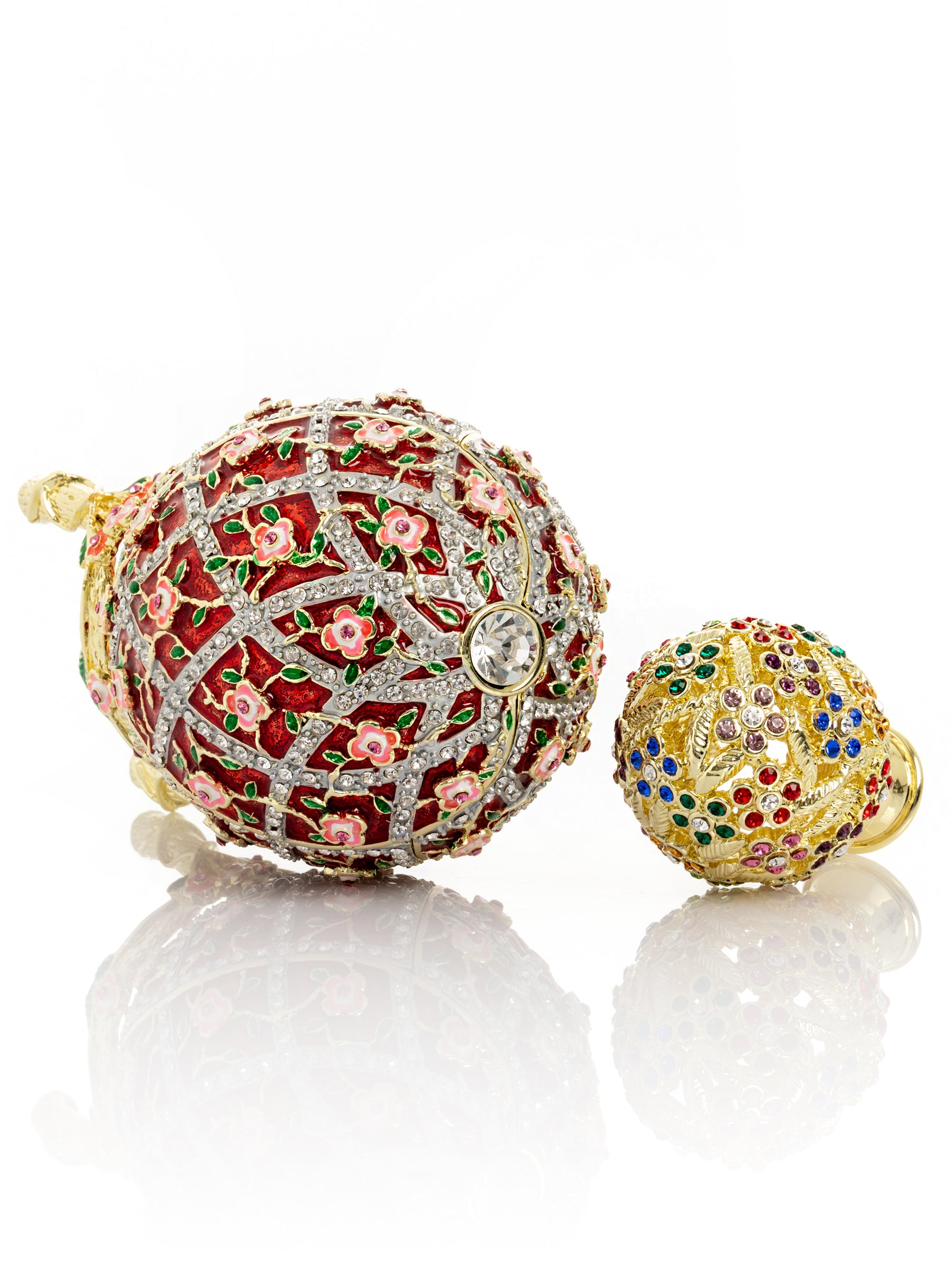 Keren Kopal Red Roses Faberge Egg With a Surprise Colorful Ball Inside
