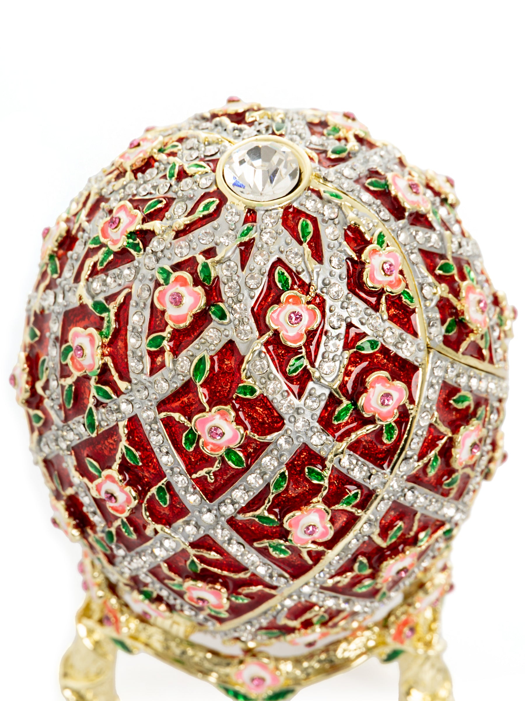Keren Kopal Red Roses Faberge Egg With a Surprise Colorful Ball Inside