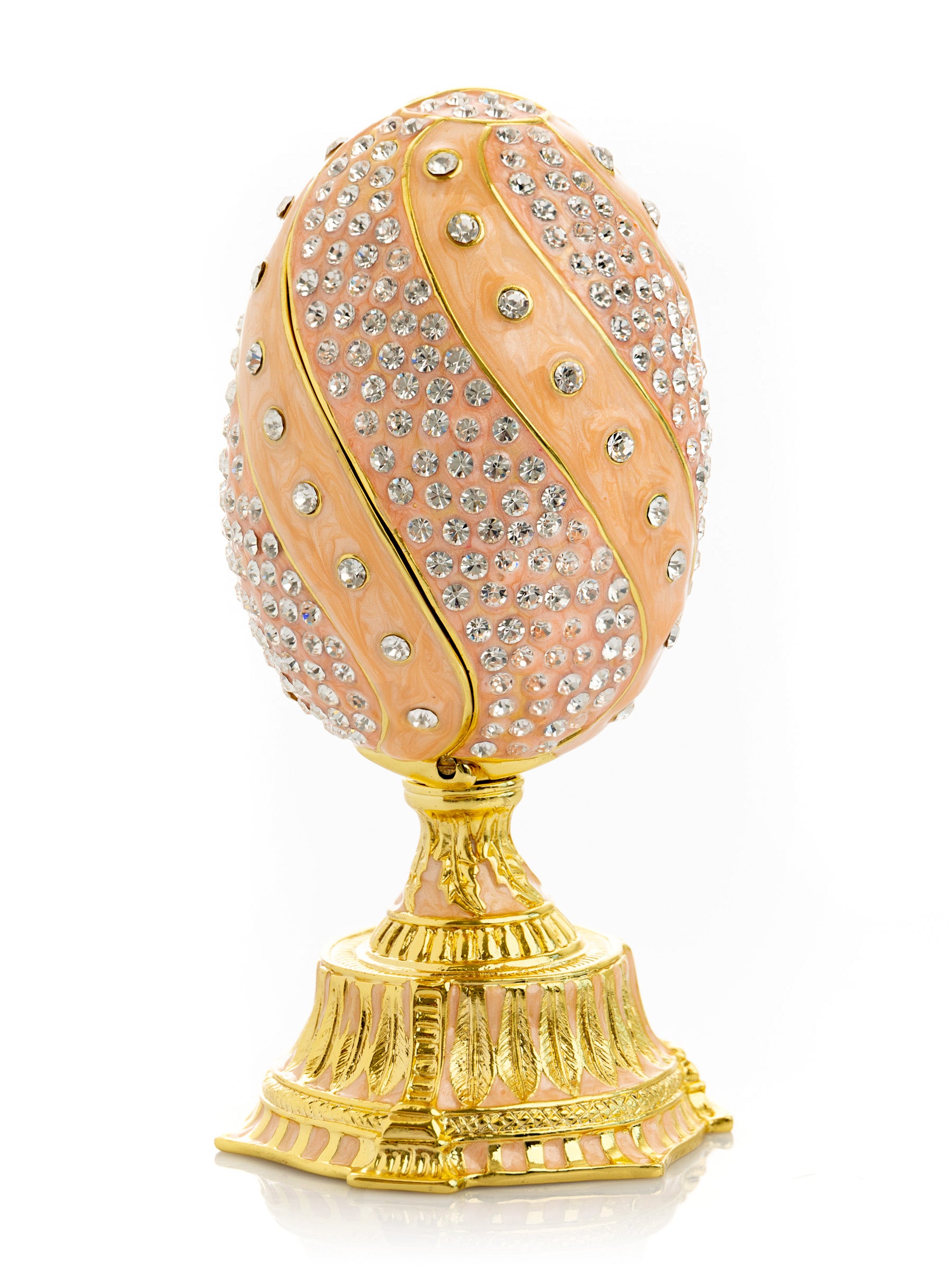 Keren Kopal spiral salmon pink Faberge Egg with flowers bouquet