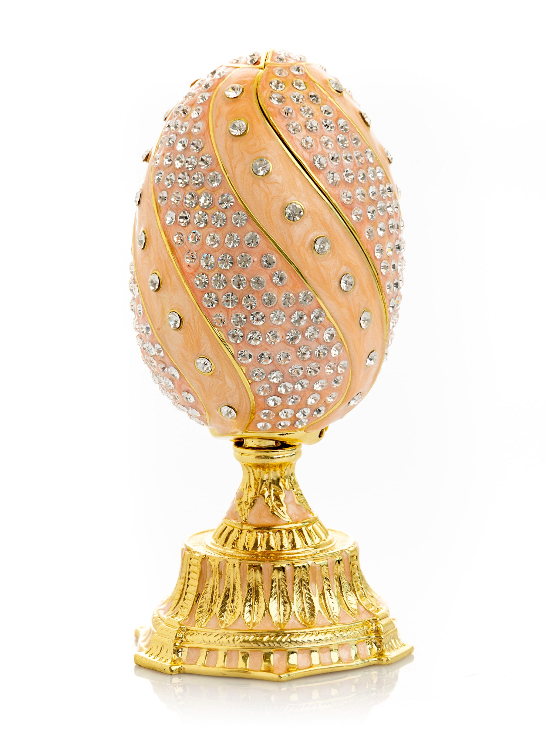 Keren Kopal spiral salmon pink Faberge Egg with flowers bouquet