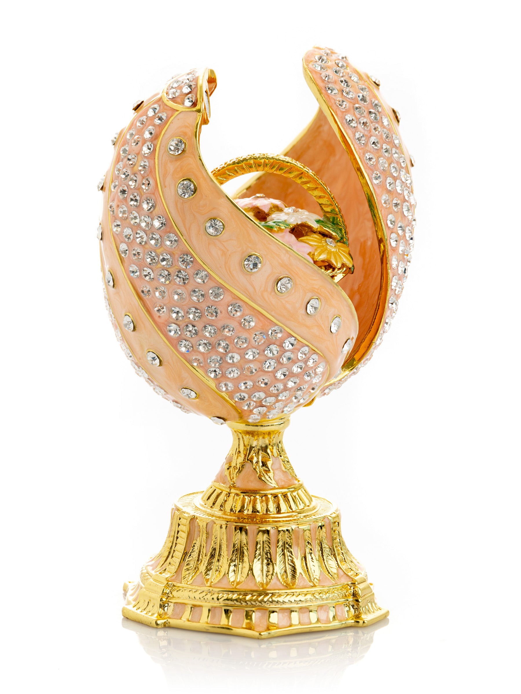Keren Kopal spiral salmon pink Faberge Egg with flowers bouquet