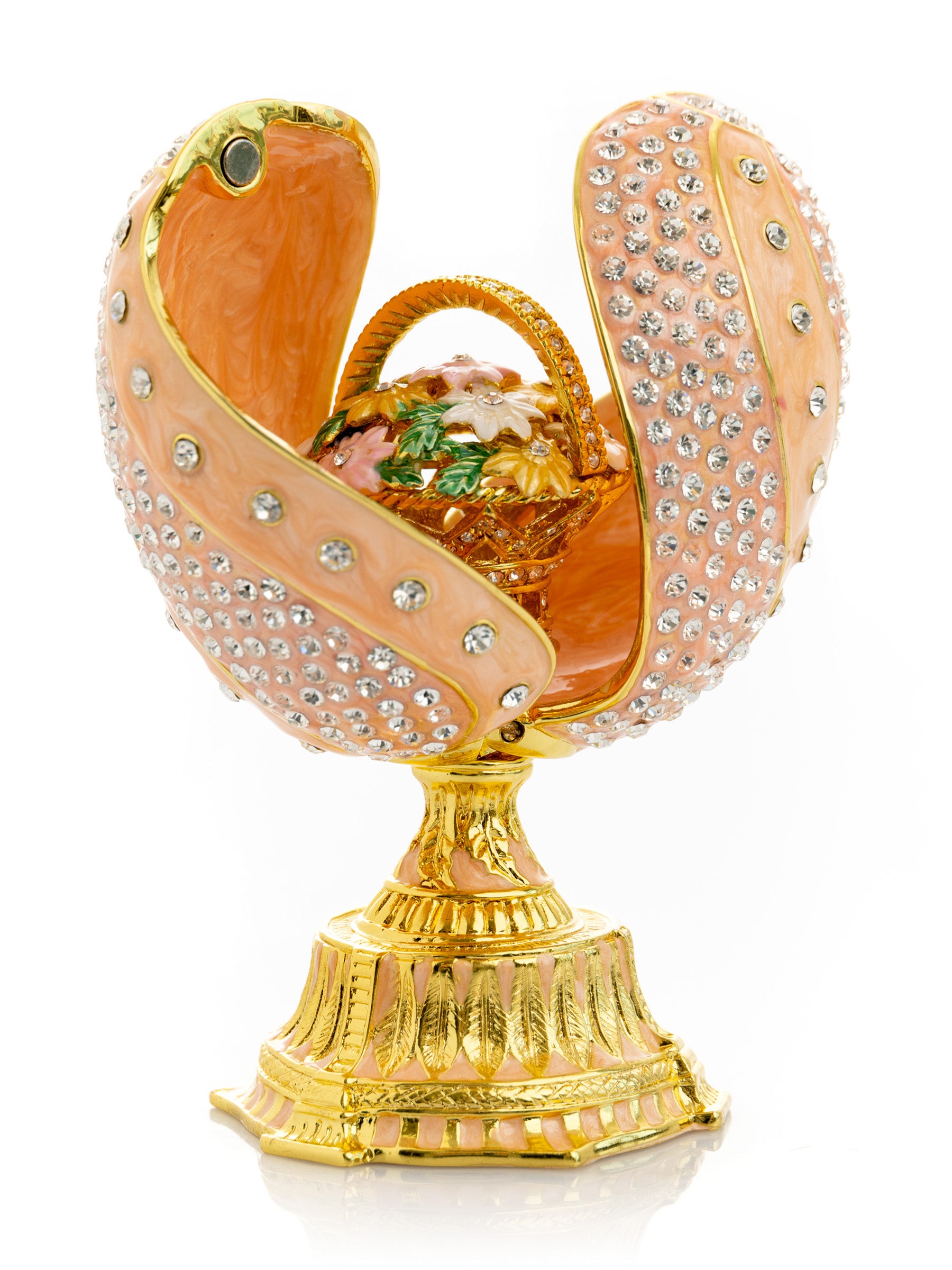 Keren Kopal spiral salmon pink Faberge Egg with flowers bouquet