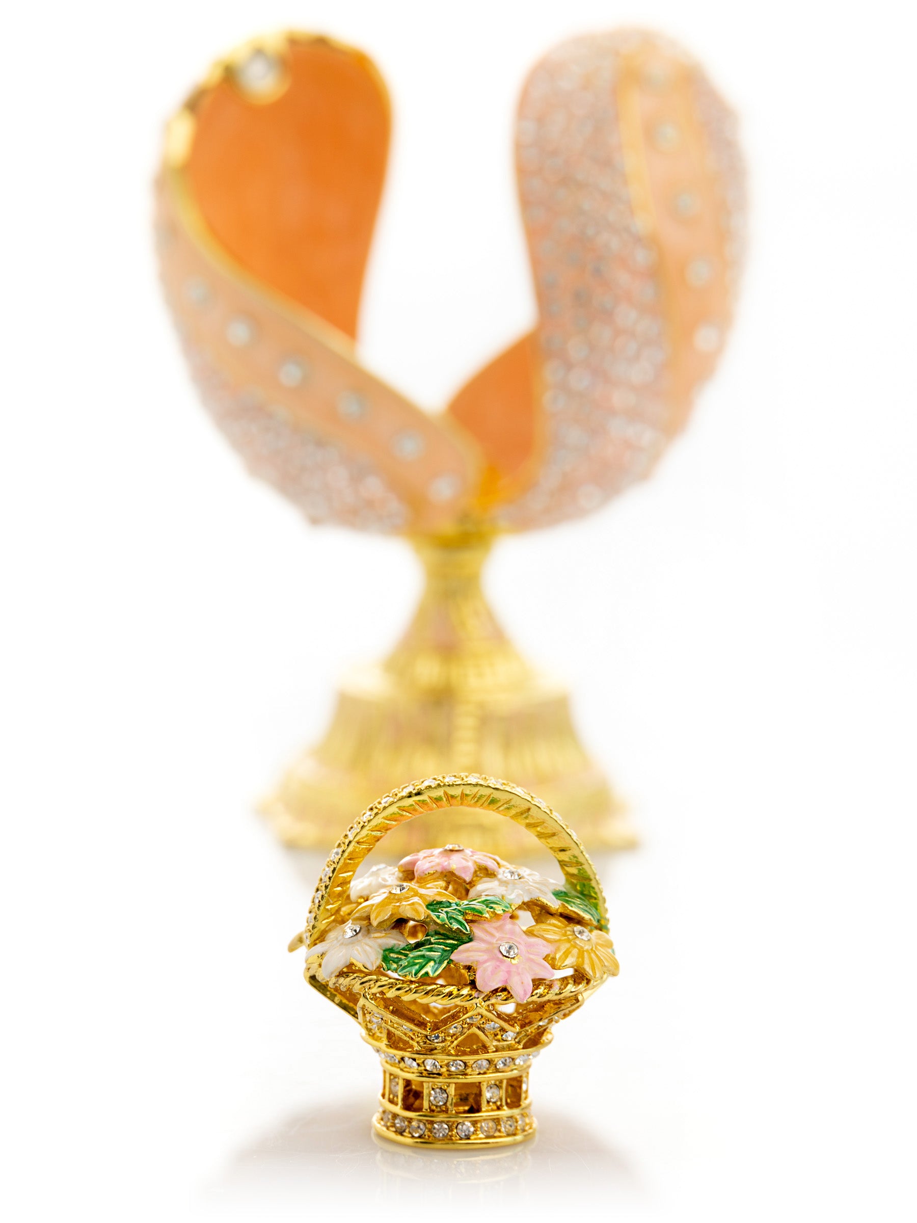 Keren Kopal spiral salmon pink Faberge Egg with flowers bouquet
