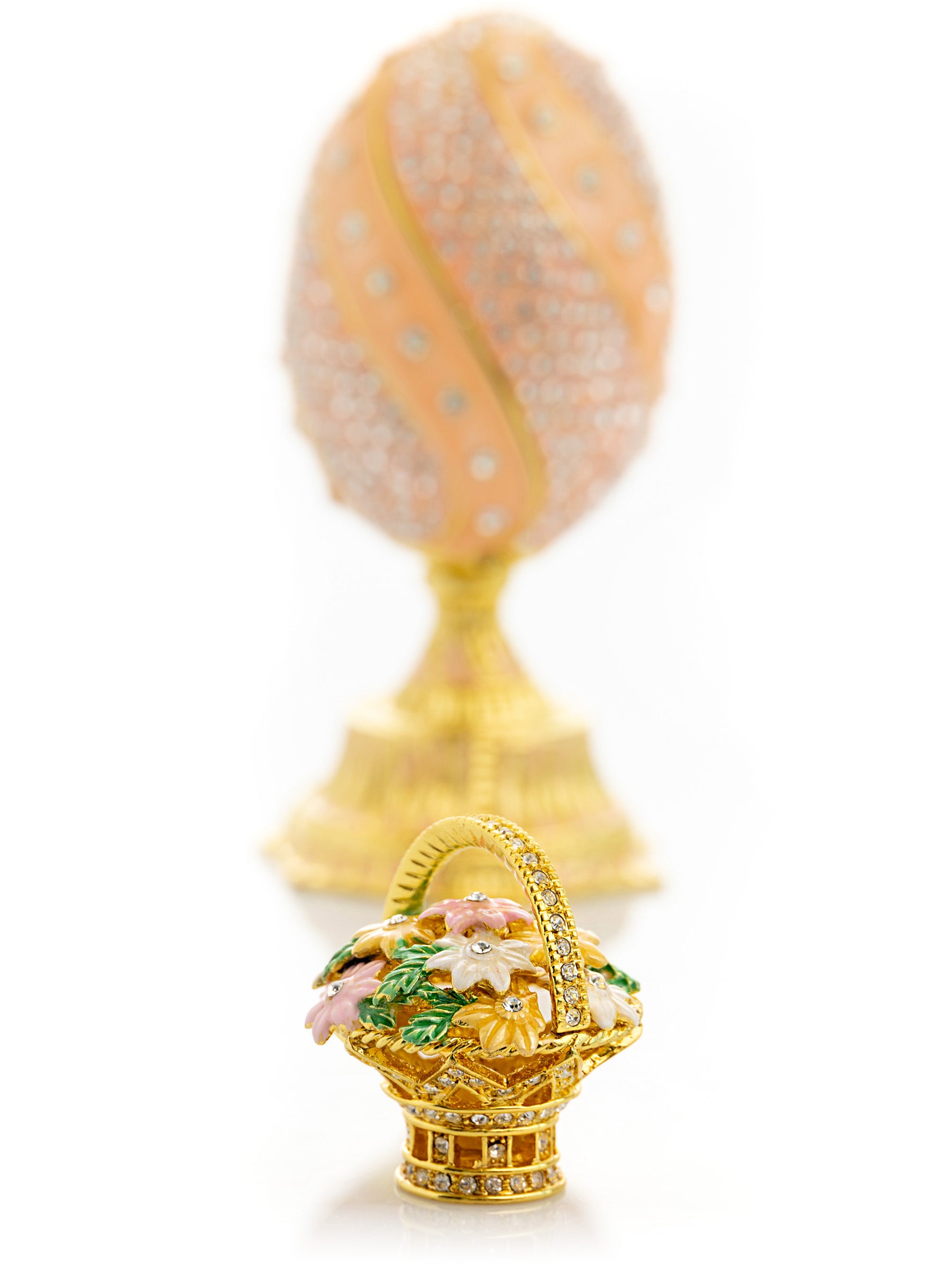 Keren Kopal spiral salmon pink Faberge Egg with flowers bouquet