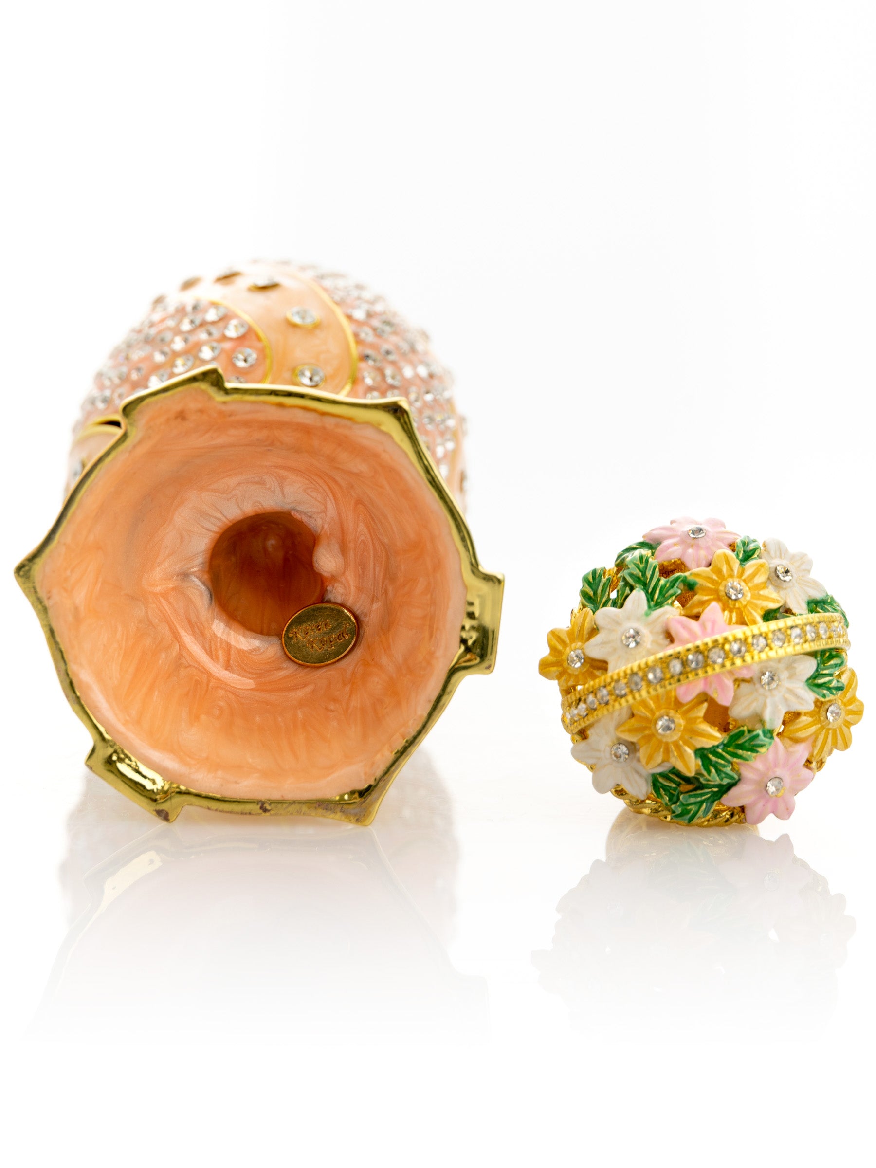 Keren Kopal spiral salmon pink Faberge Egg with flowers bouquet