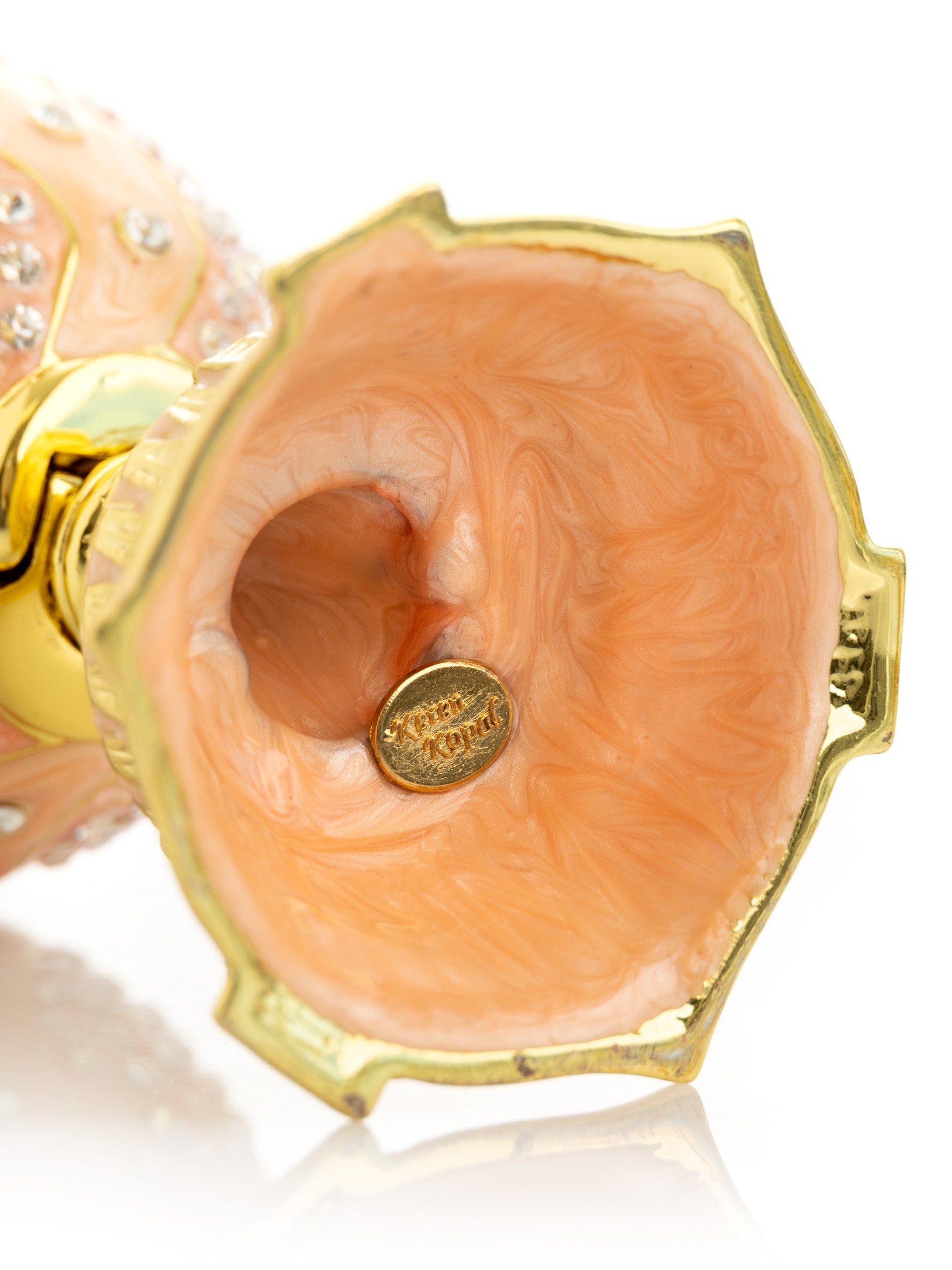 Keren Kopal spiral salmon pink Faberge Egg with flowers bouquet