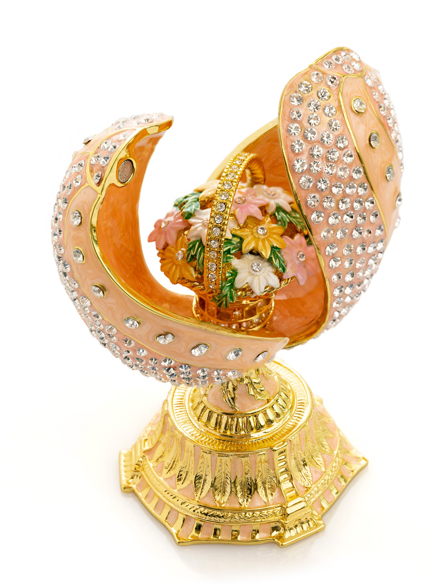 Keren Kopal spiral salmon pink Faberge Egg with flowers bouquet