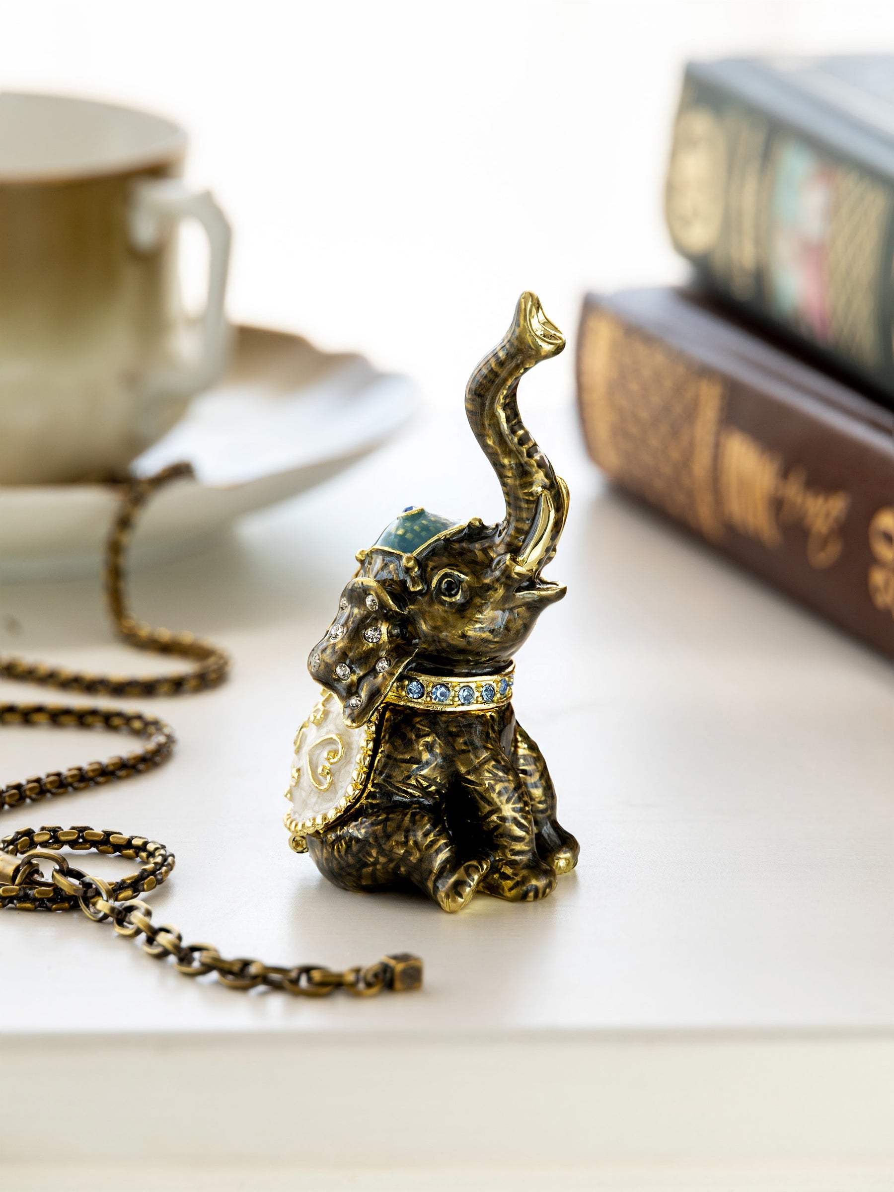 Keren Kopal Elephant Brown and Gold Trinket Box