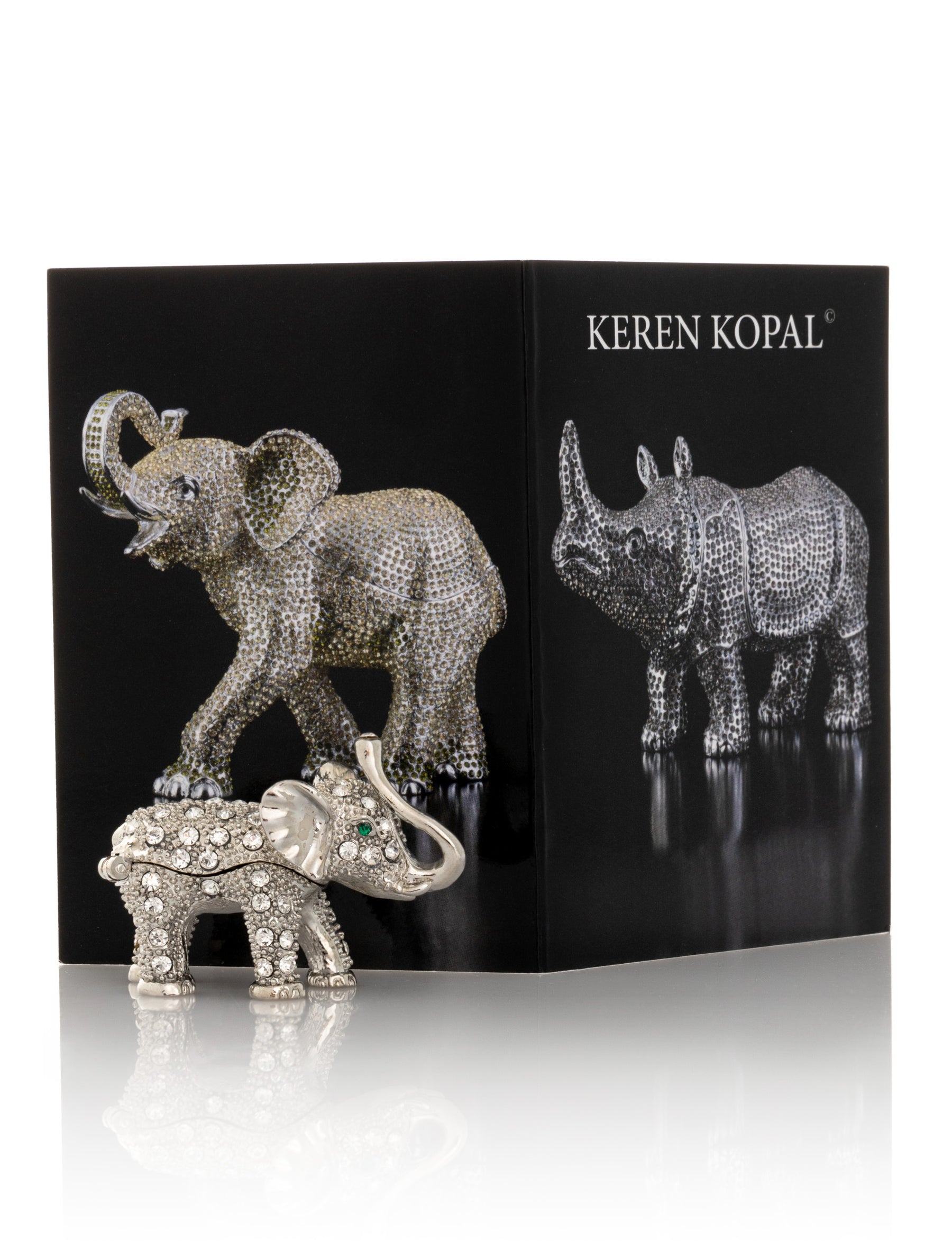 Keren Kopal Silver Elephant with Green Eyes