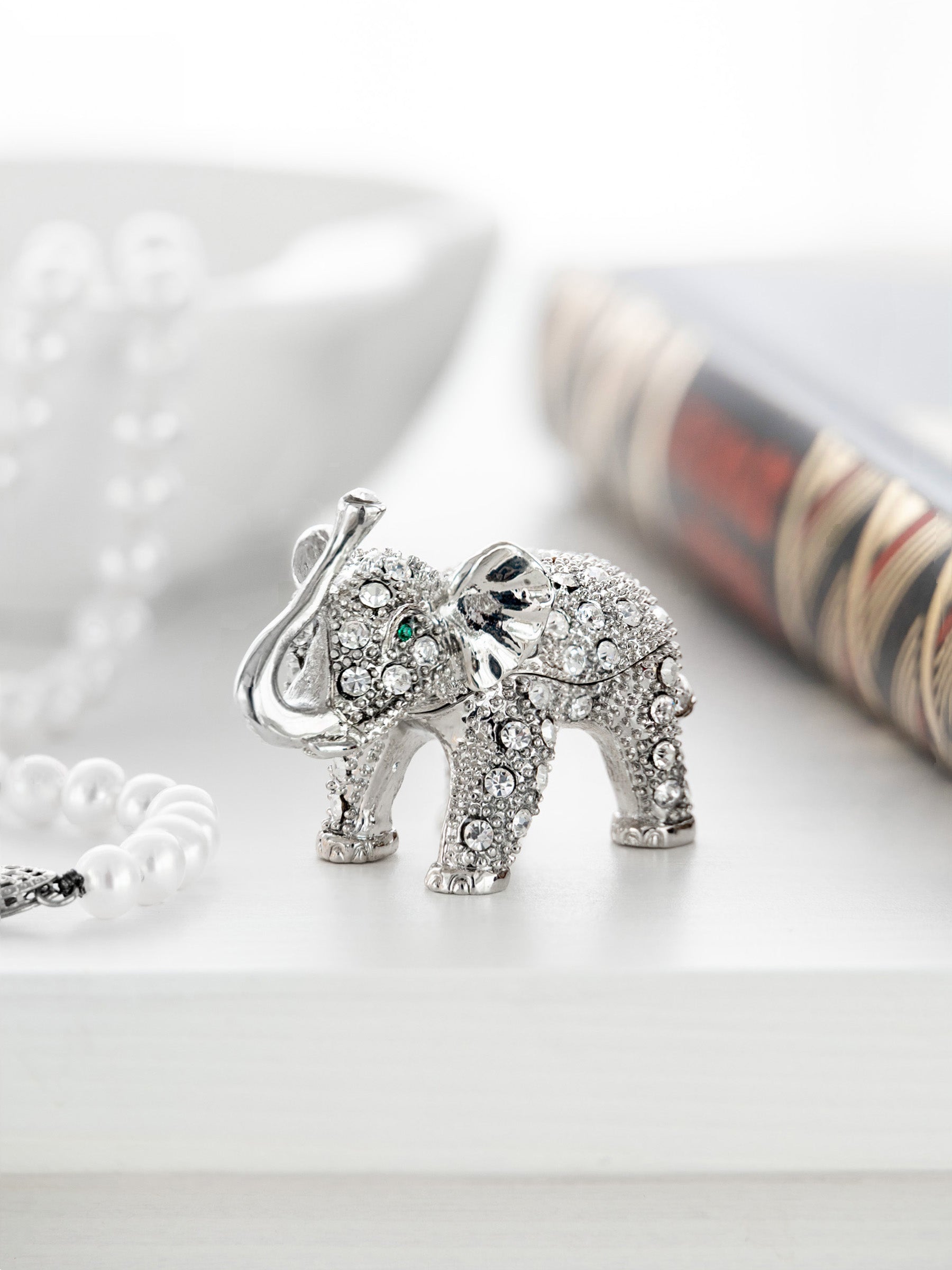 Keren Kopal Silver Elephant with Green Eyes