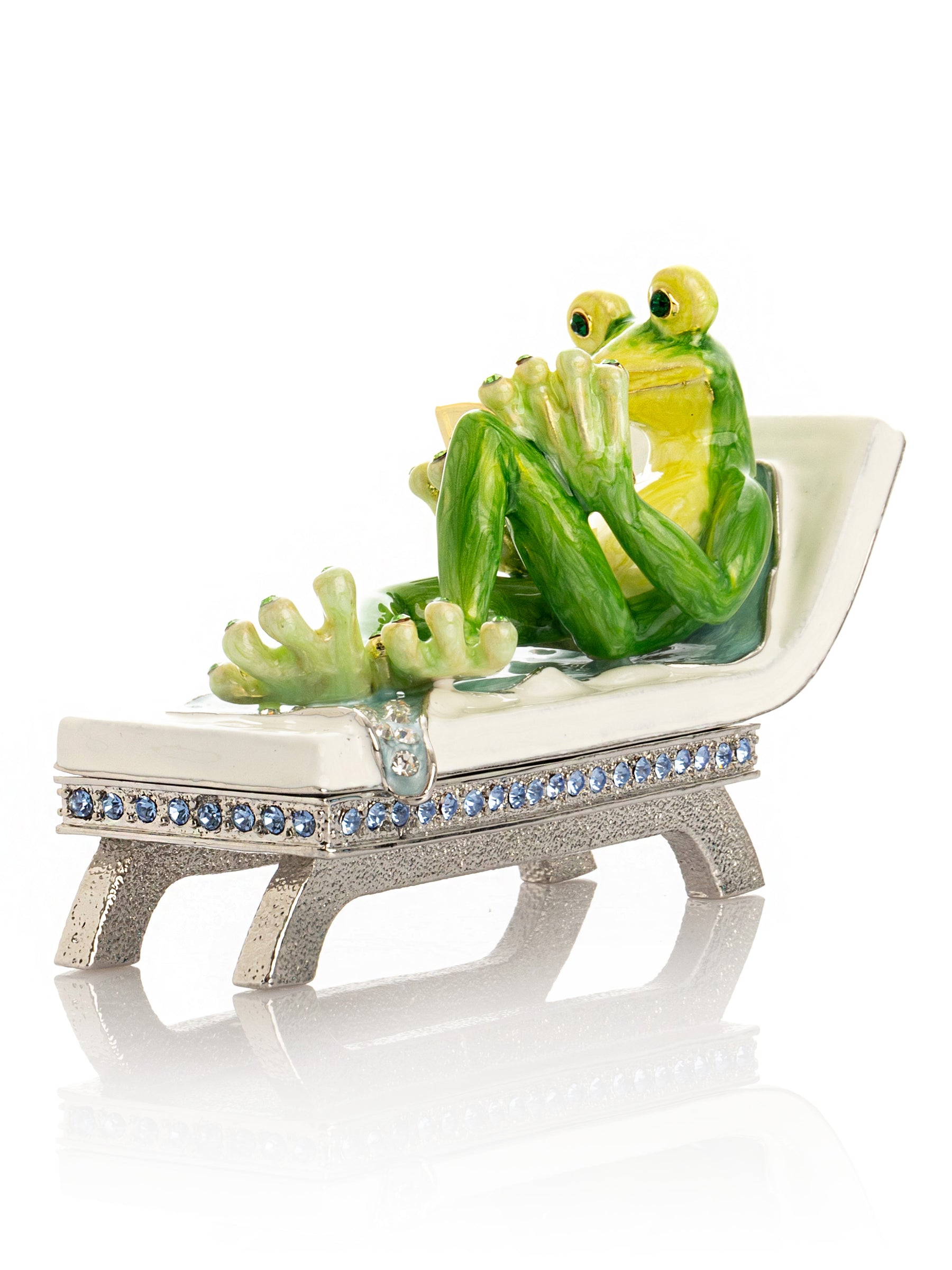 Keren Kopal Relaxing Frog Reading a book on Sun Lounger Trinket Box