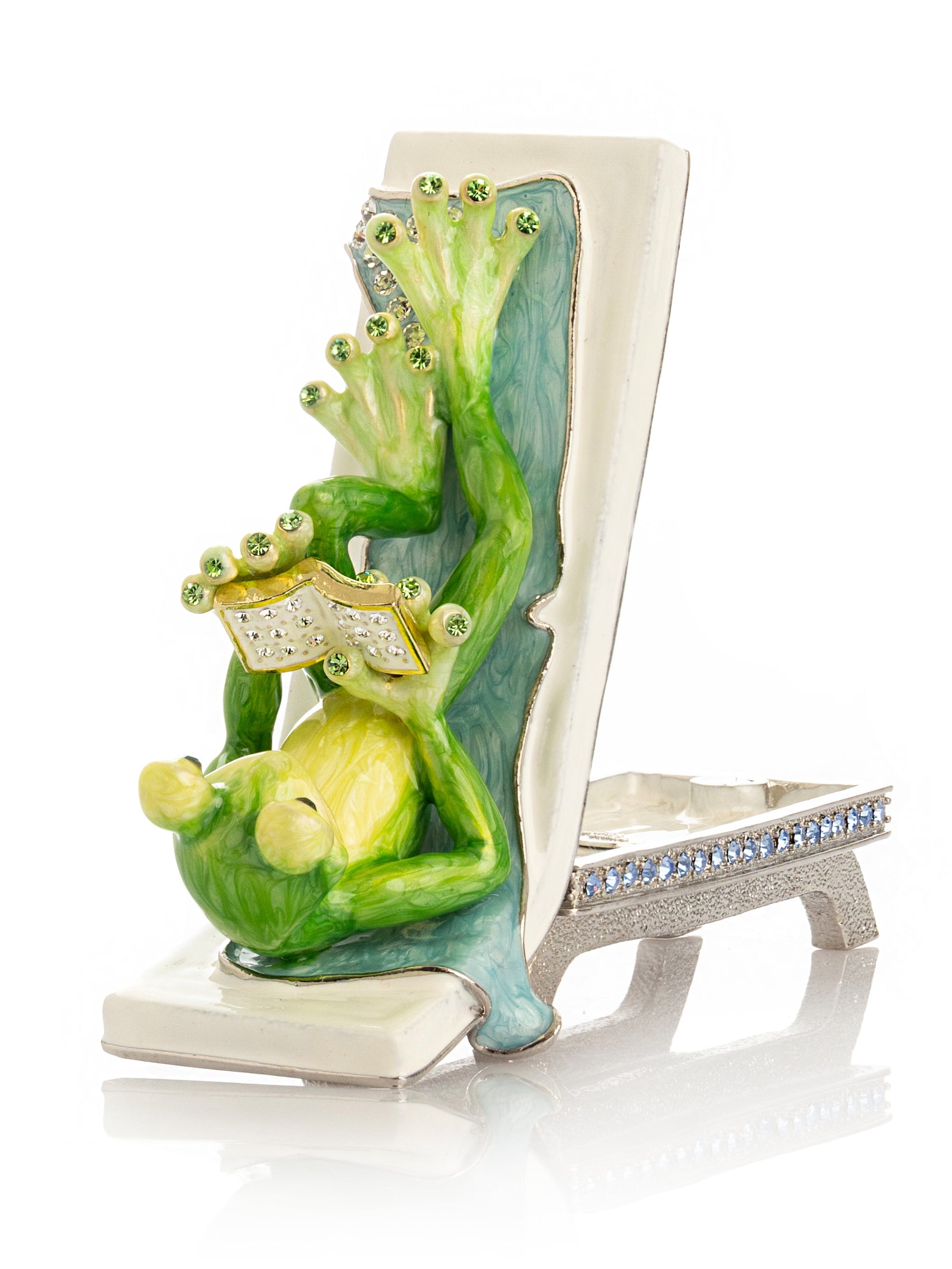 Keren Kopal Relaxing Frog Reading a book on Sun Lounger Trinket Box