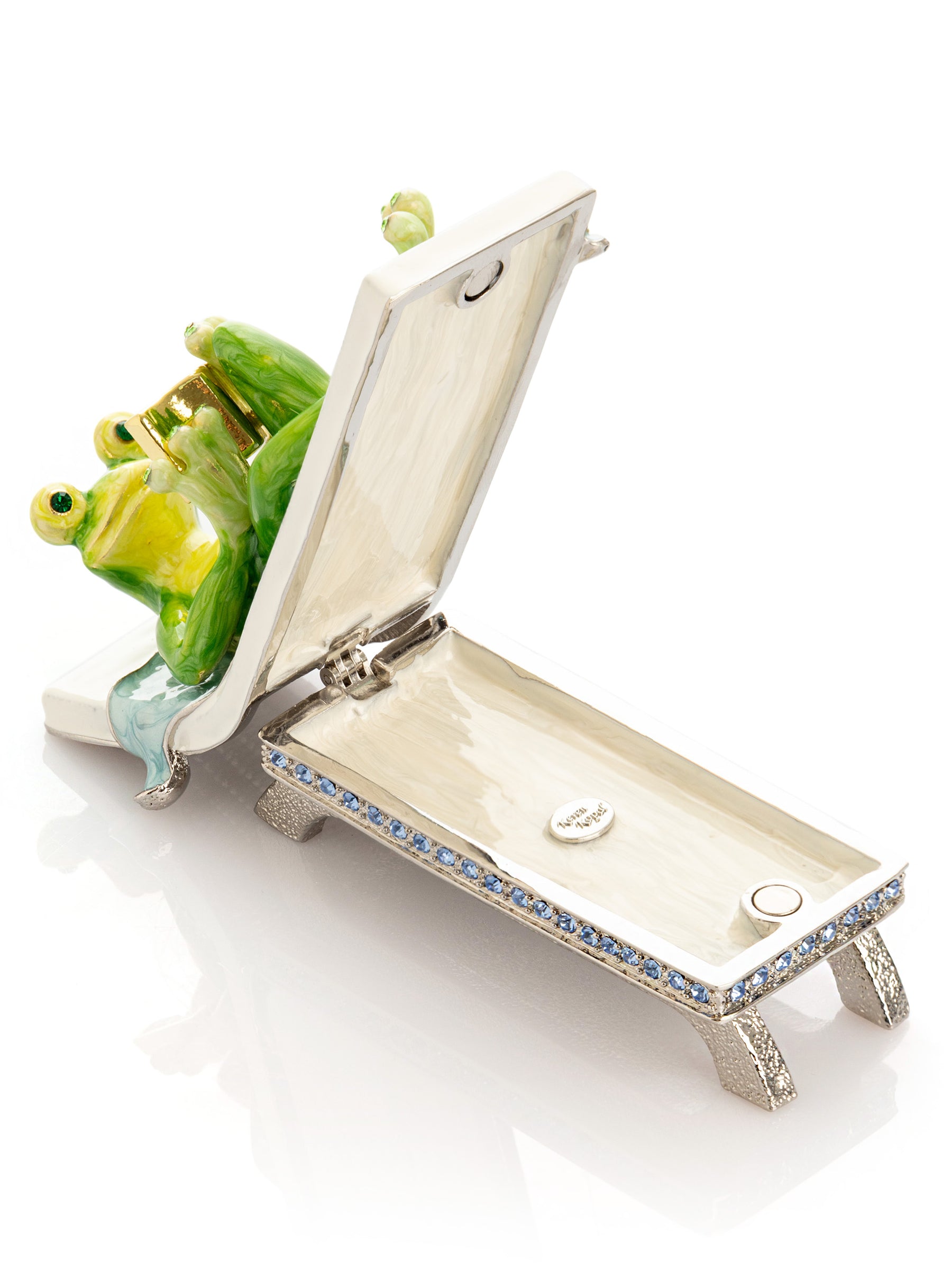 Keren Kopal Relaxing Frog Reading a book on Sun Lounger Trinket Box