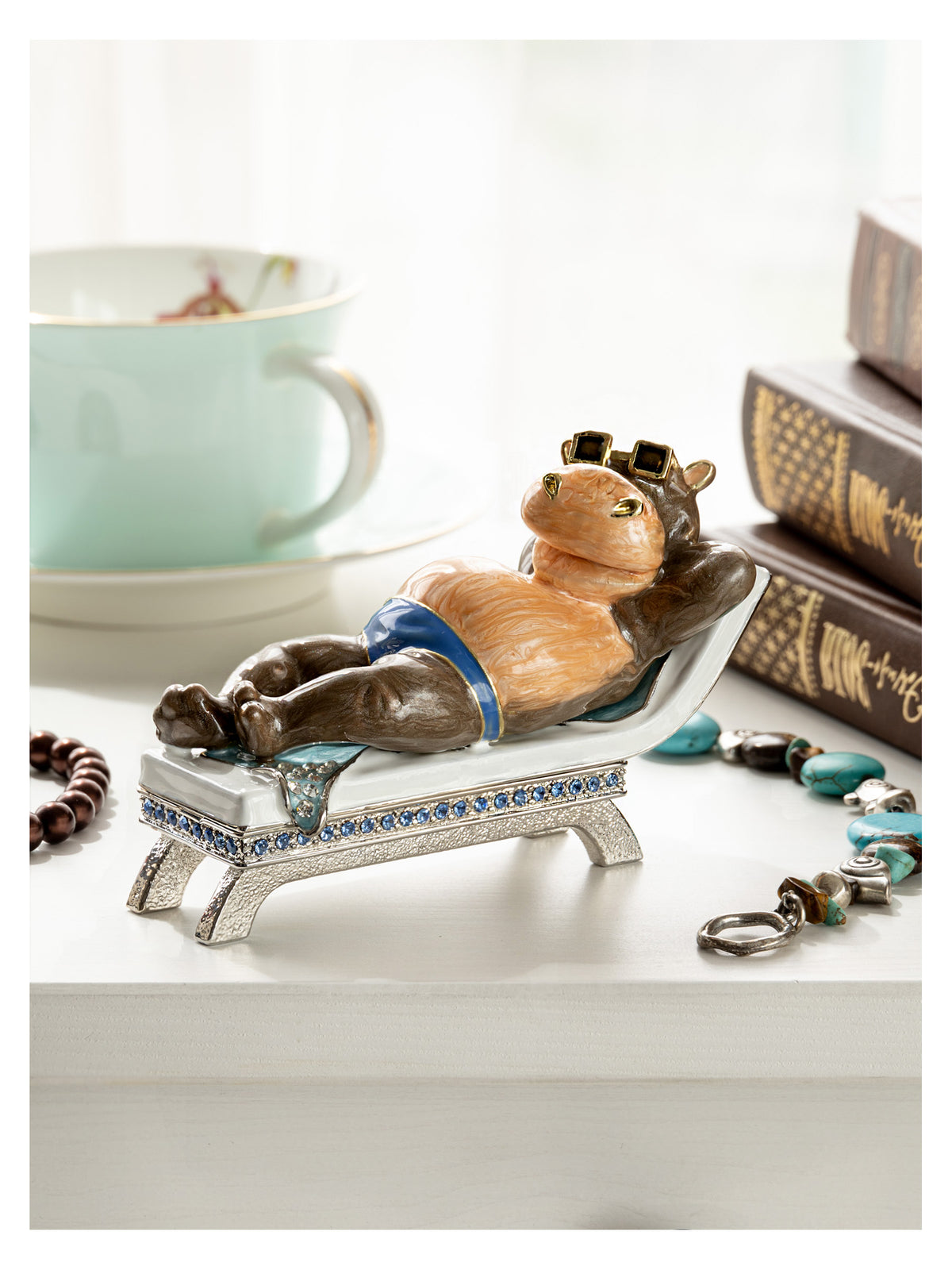 Keren Kopal Relaxing Hippo on Sun Lounger Trinket Box