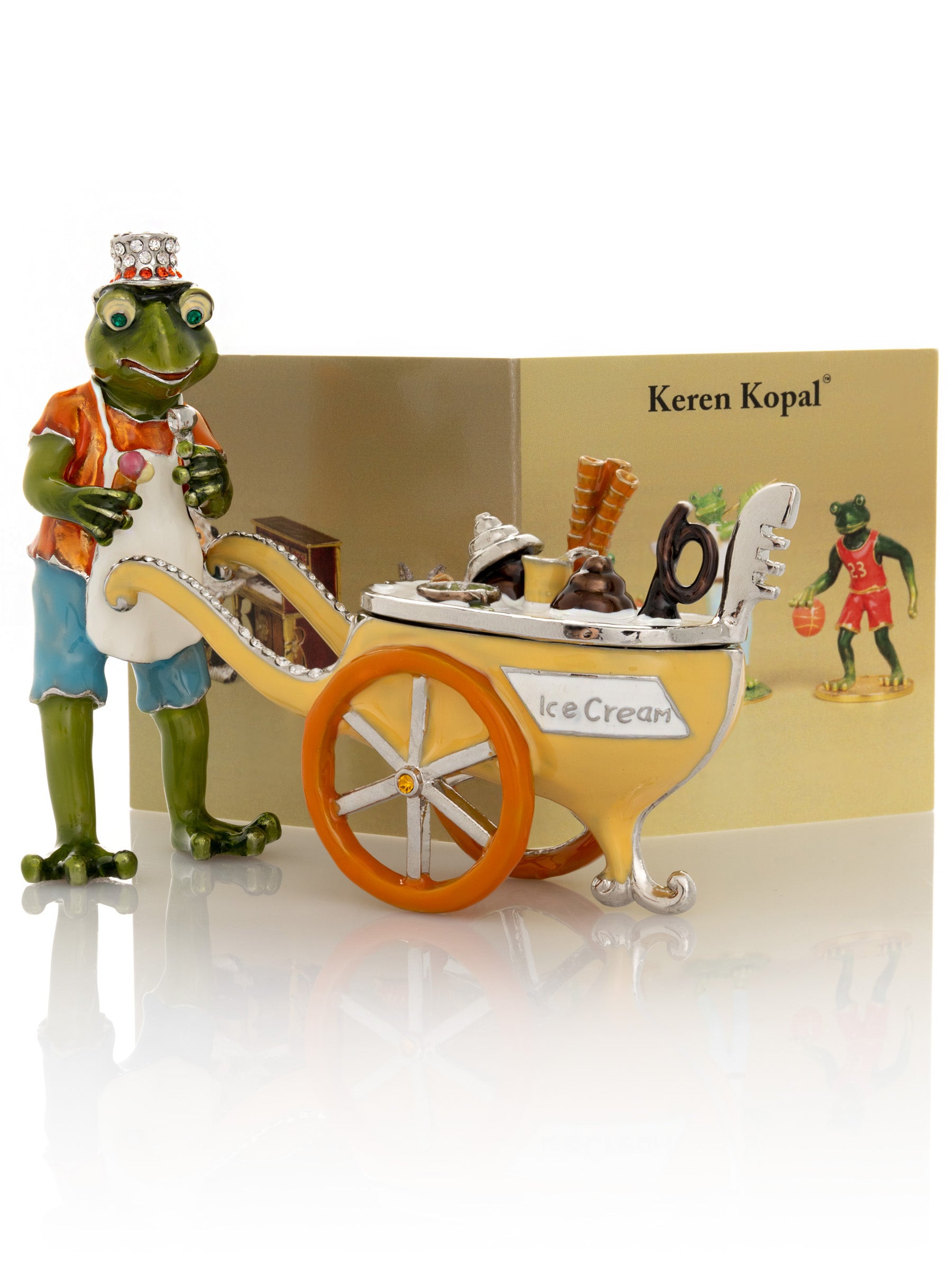 Keren Kopal Frog ice cream seller with a colorful ice cream cart