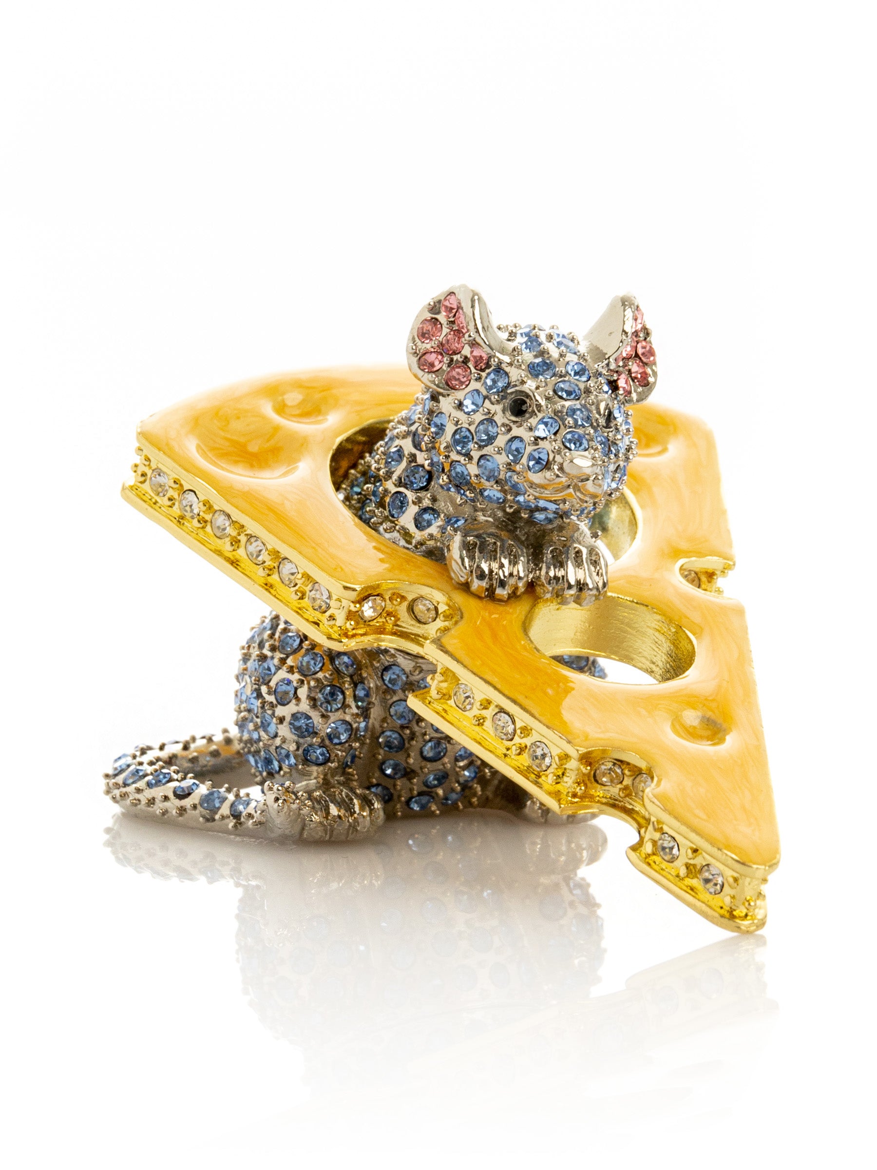 Keren Kopal Sparkling Mouse Peeking from Yellow Cheese Trinket Box