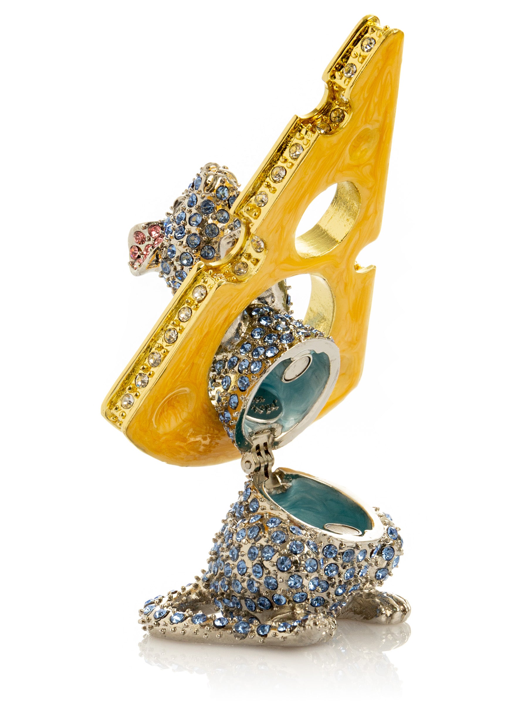 Keren Kopal Sparkling Mouse Peeking from Yellow Cheese Trinket Box