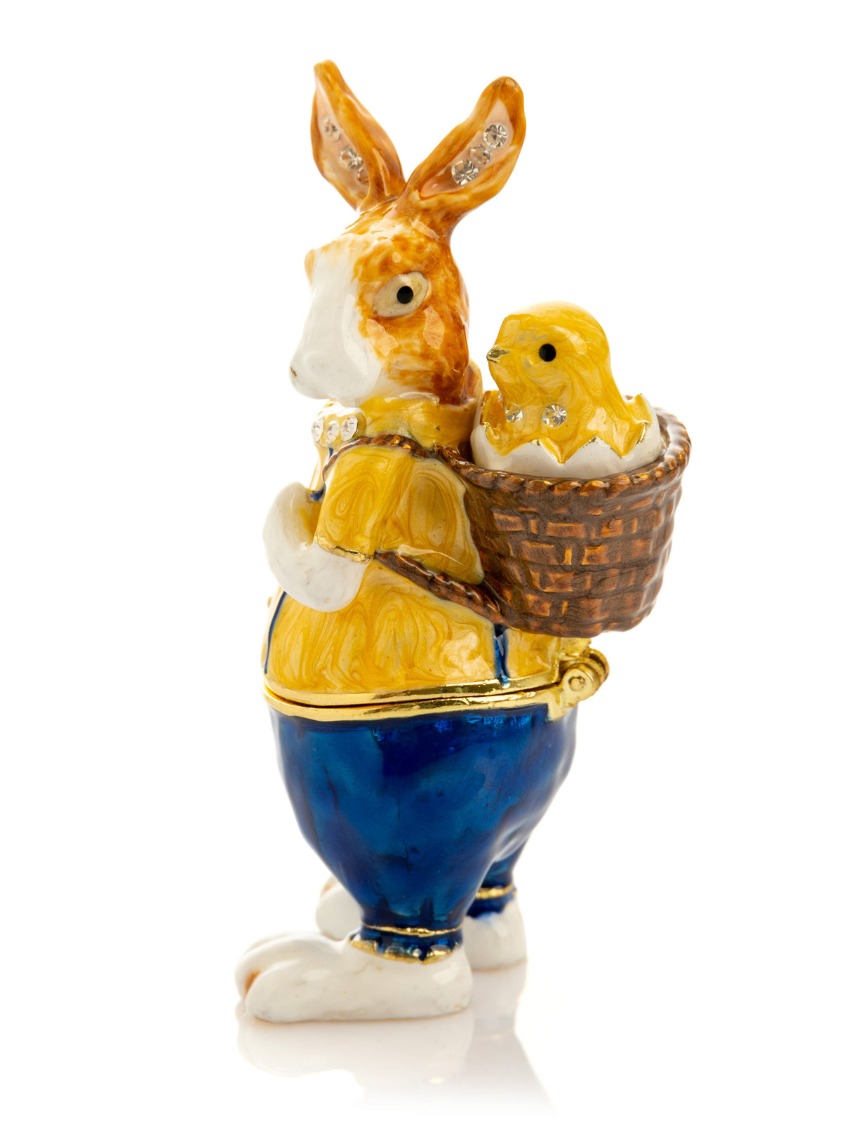 Keren Kopal Easter bunny carrying a baby chick on a basket