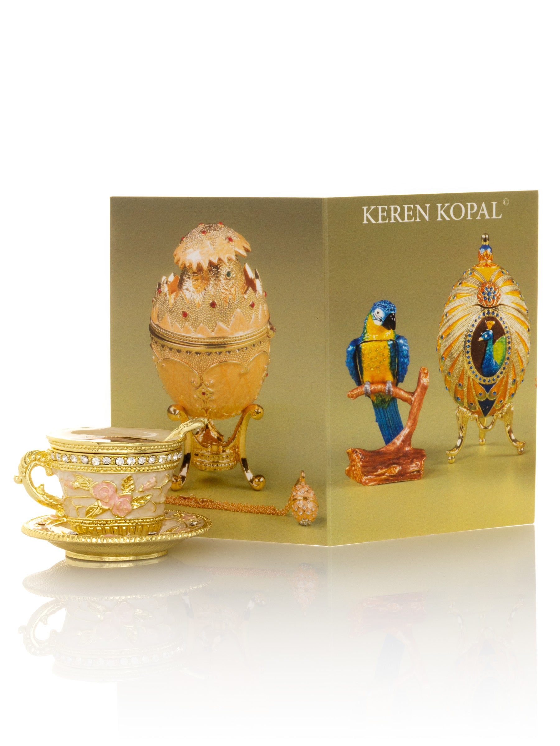 Keren Kopal Golden Tea Cup with Pink Roses