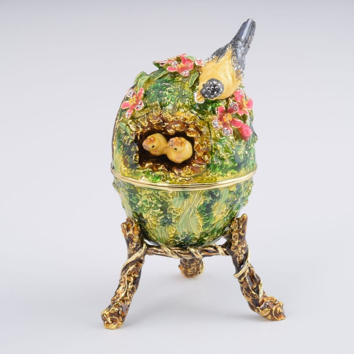 Keren Kopal Bird Nest Faberge Style Egg with a Perl on Top