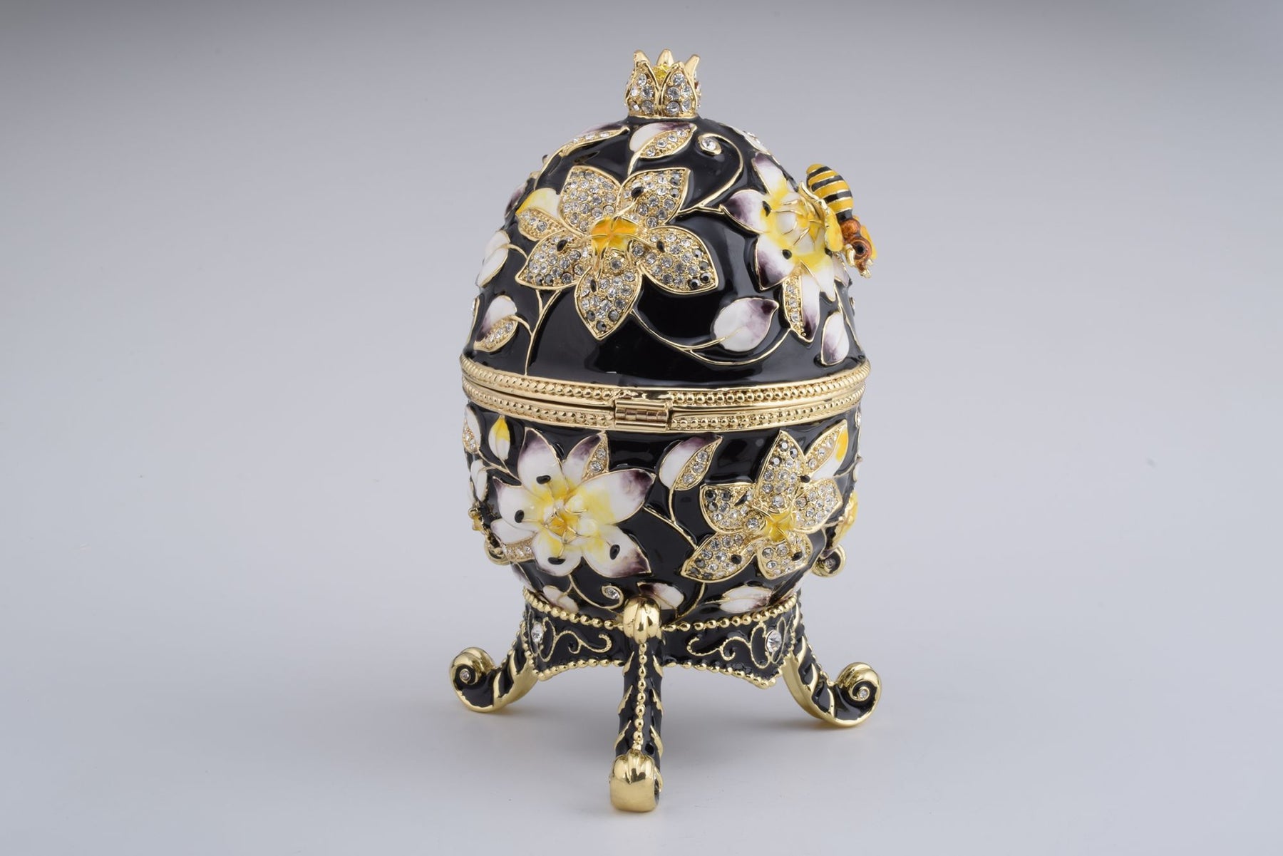 Keren Kopal Black Faberge Egg Decorated with Bees and Flowers