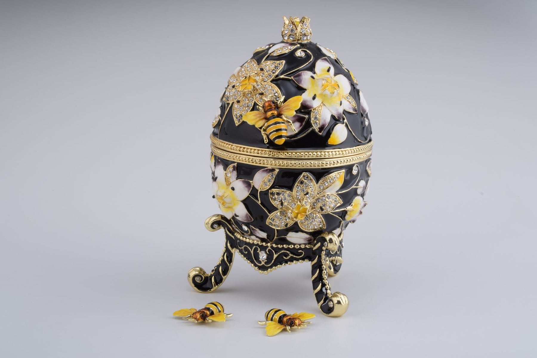 Keren Kopal Black Faberge Egg Decorated with Bees and Flowers