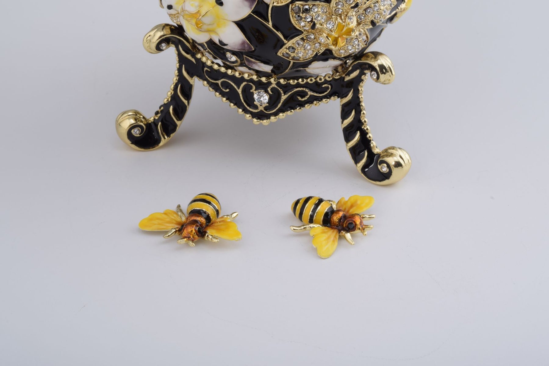 Keren Kopal Black Faberge Egg Decorated with Bees and Flowers