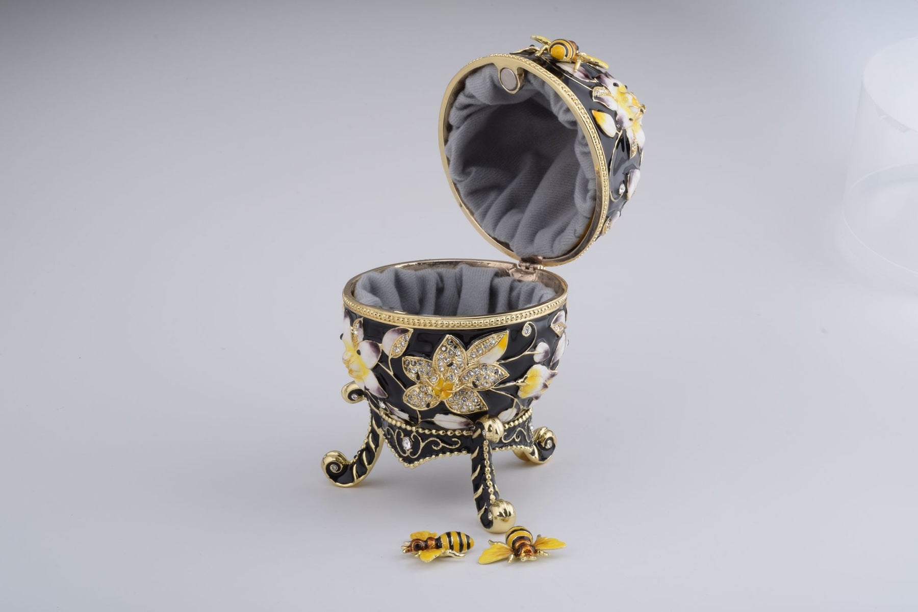 Keren Kopal Black Faberge Egg Decorated with Bees and Flowers