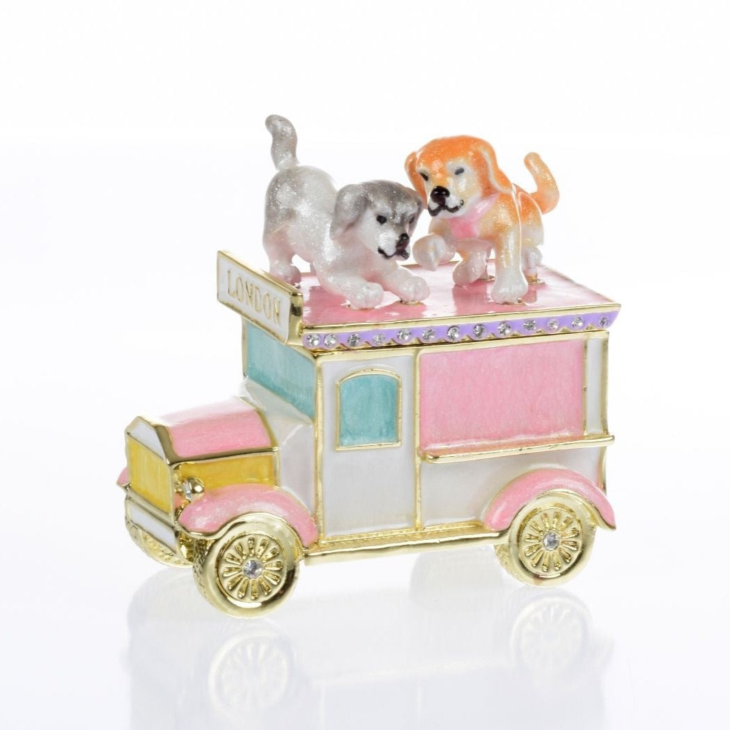 Keren Kopal Dog puppies London bus Trinket Box