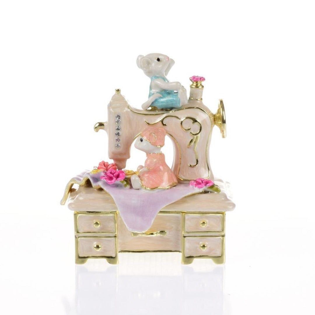 Keren Kopal Mice helping on a vintage sewing machine Trinket Box
