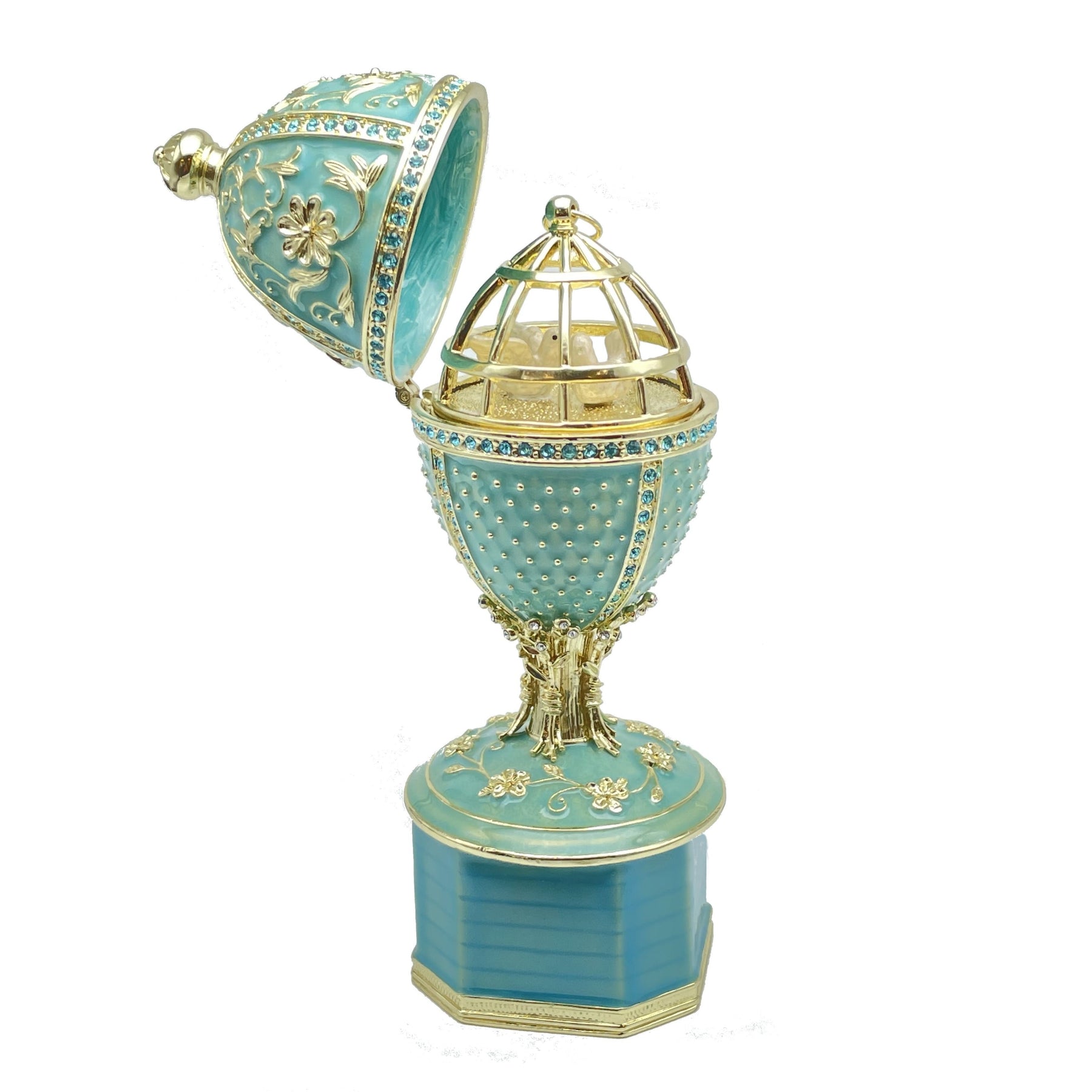 Keren Kopal Limited edition Green turquoise Faberge Egg with doves trinket box