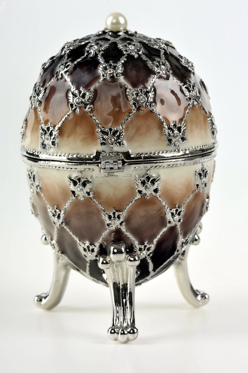 Keren Kopal Brown Faberge Egg with Quartz Clock
