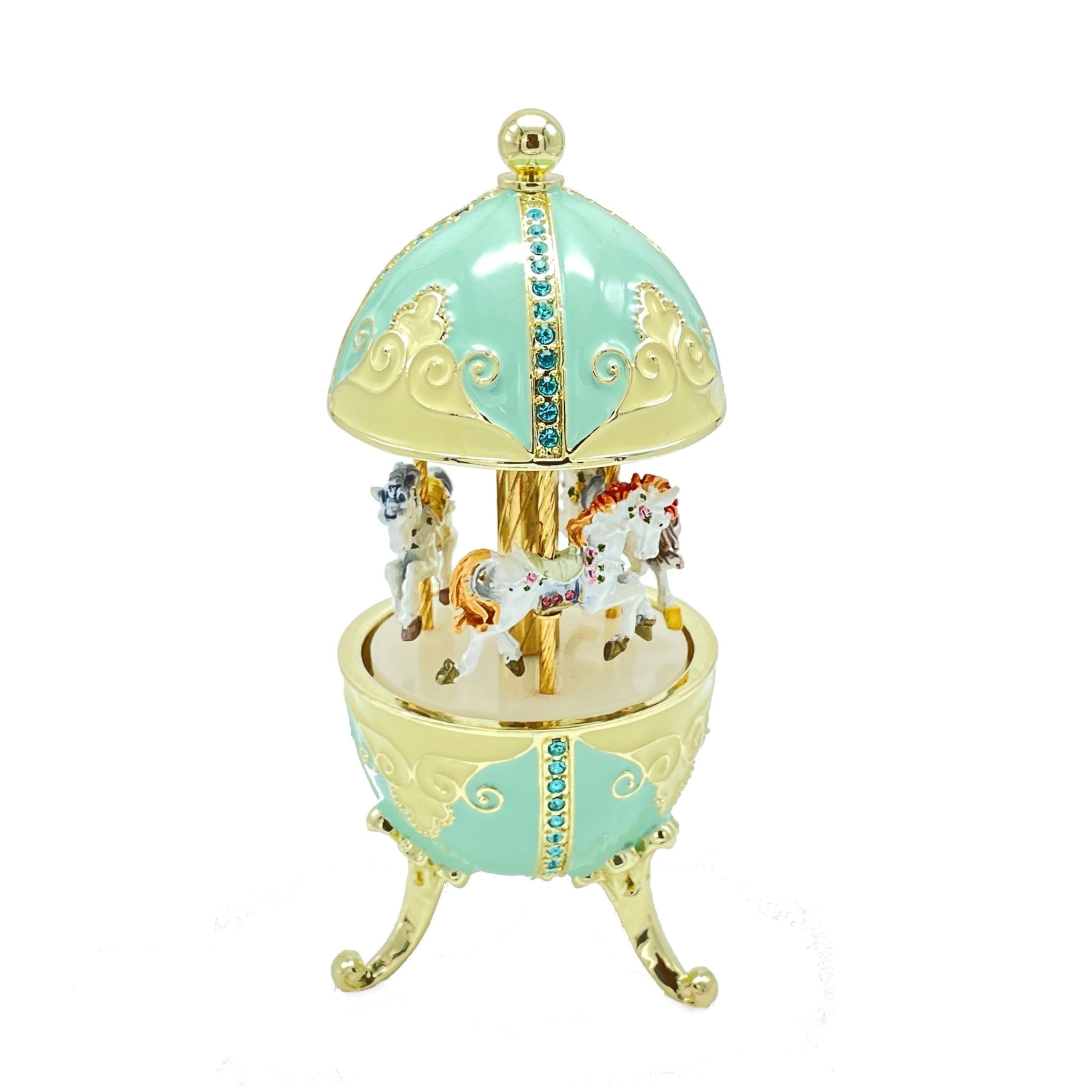 Keren Kopal Turquoise Musical Carousel with Royal Horses Waltz of the Flowers by Tchaikovsky