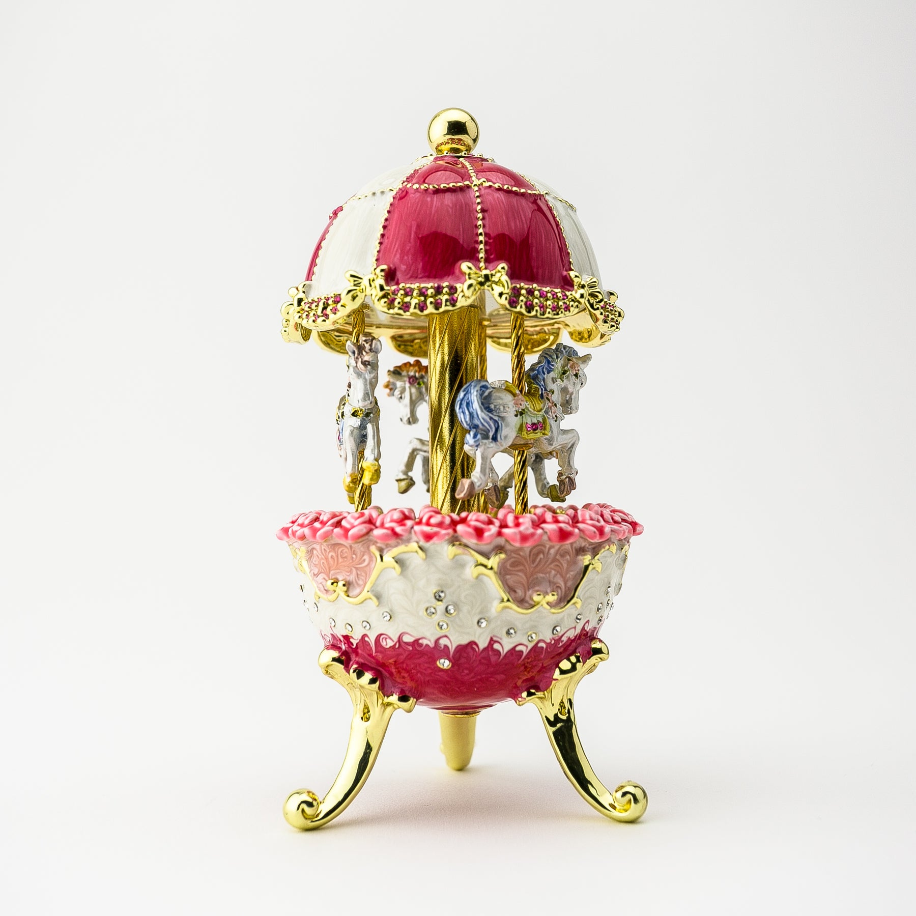 Keren Kopal Red Wind up Horse Carousel Faberge Egg
