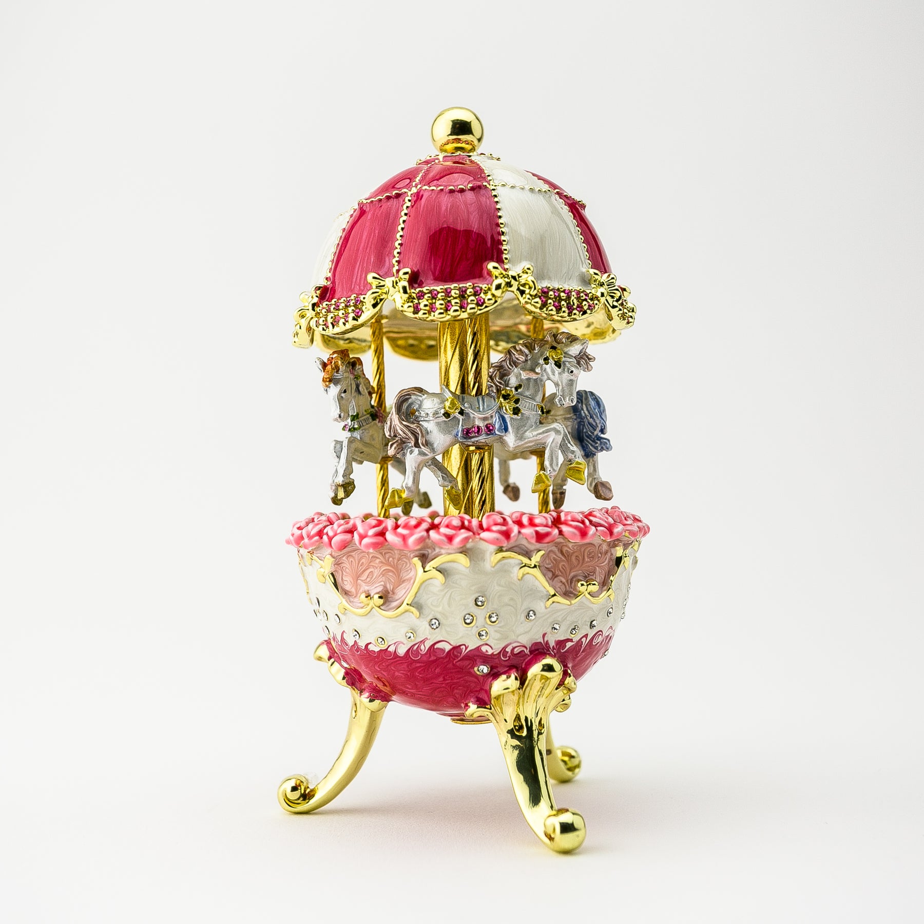 Keren Kopal Red Wind up Horse Carousel Faberge Egg