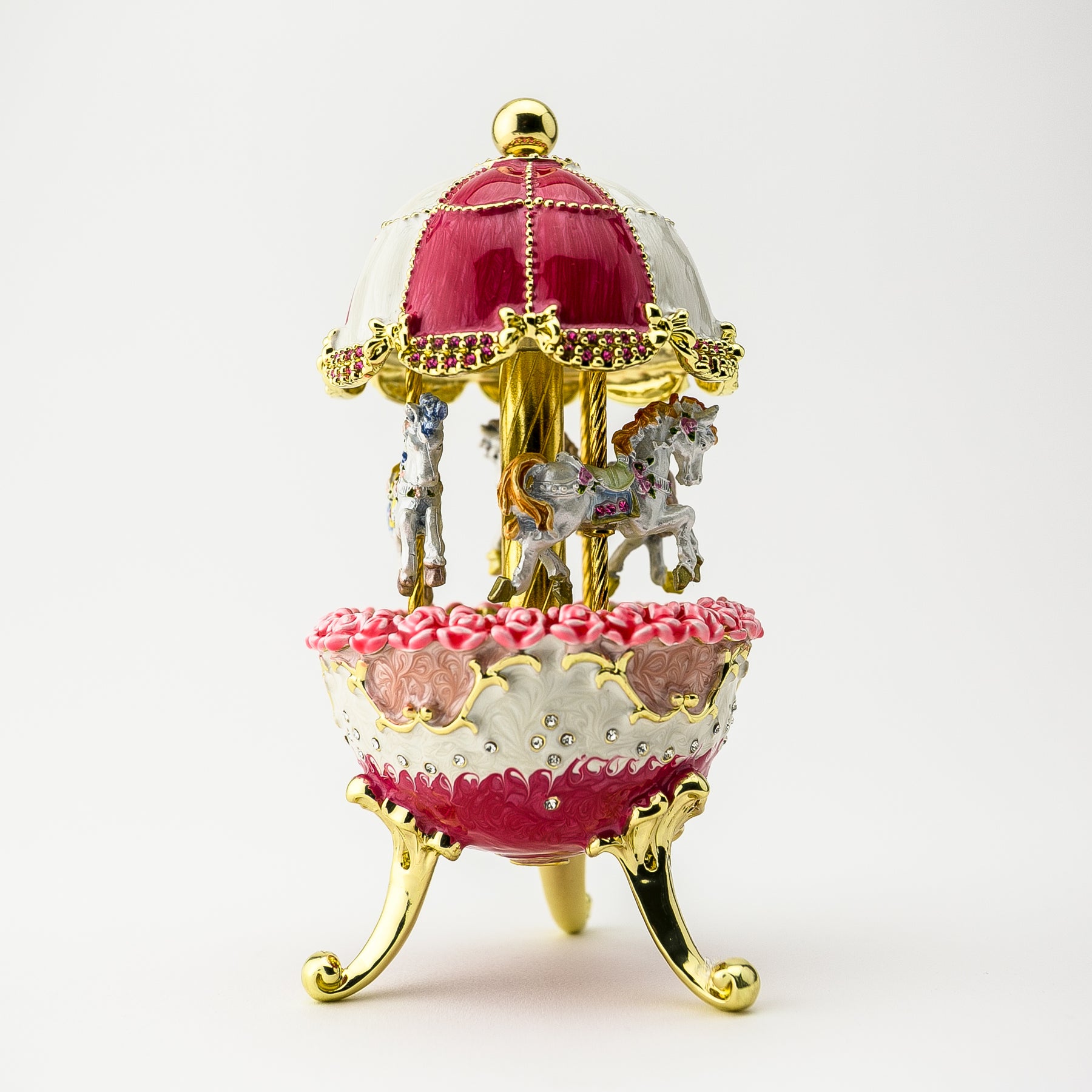 Keren Kopal Red Wind up Horse Carousel Faberge Egg