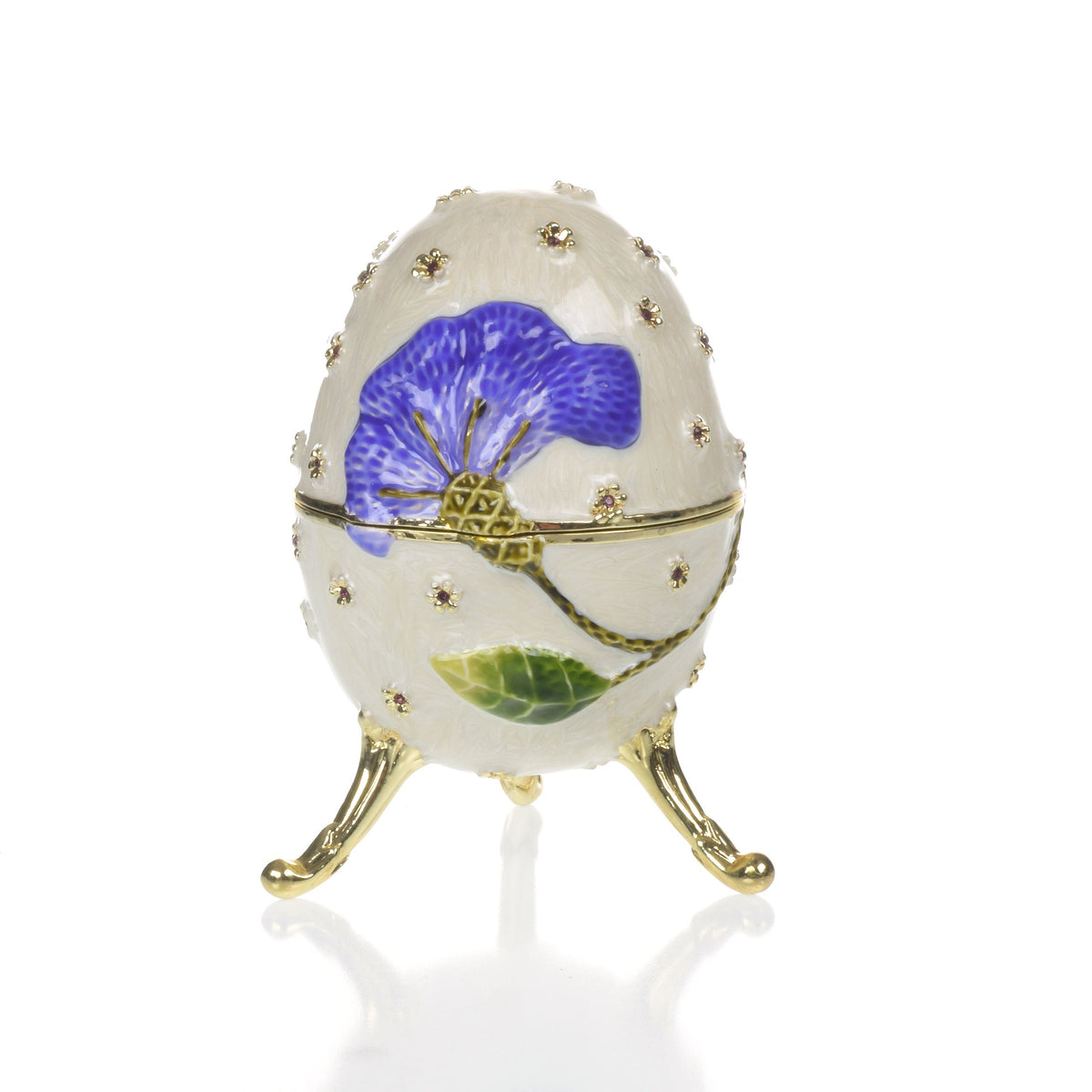 Keren Kopal White with Blue flower Music box Fur Elise by Beethoven Faberge Egg